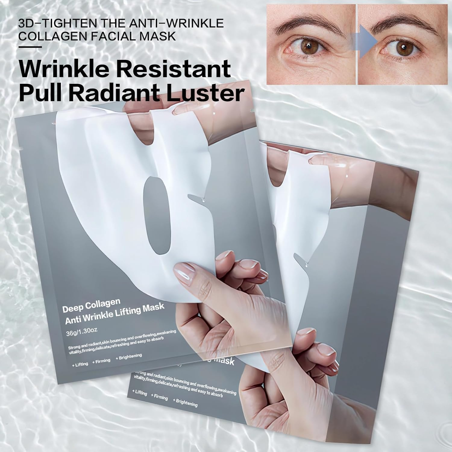 Deep Collagen Wrinkle Lifting Mask 4Pcs, Facial Masks for Overnight Firming and Hydration - Pure Collagen Films for Enhanced Skin Elasticity Firming and Moisturizing image number 6