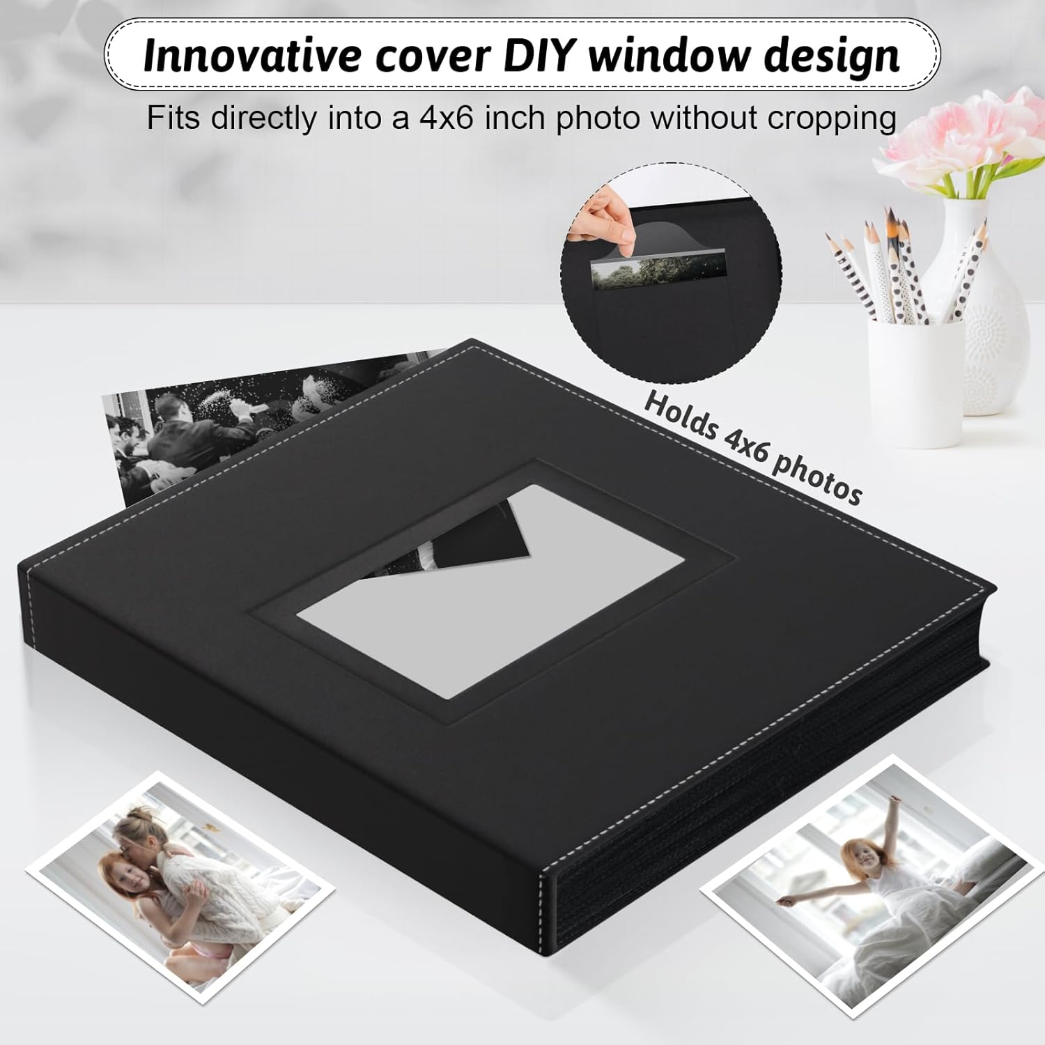 Popotop Photo Album 4X6 300 Pockets with Leather Hardcover Cover, Small Photo Album Holder Book with 50Pcs Pages for Family Travel Wedding Baby Gifts image number 5