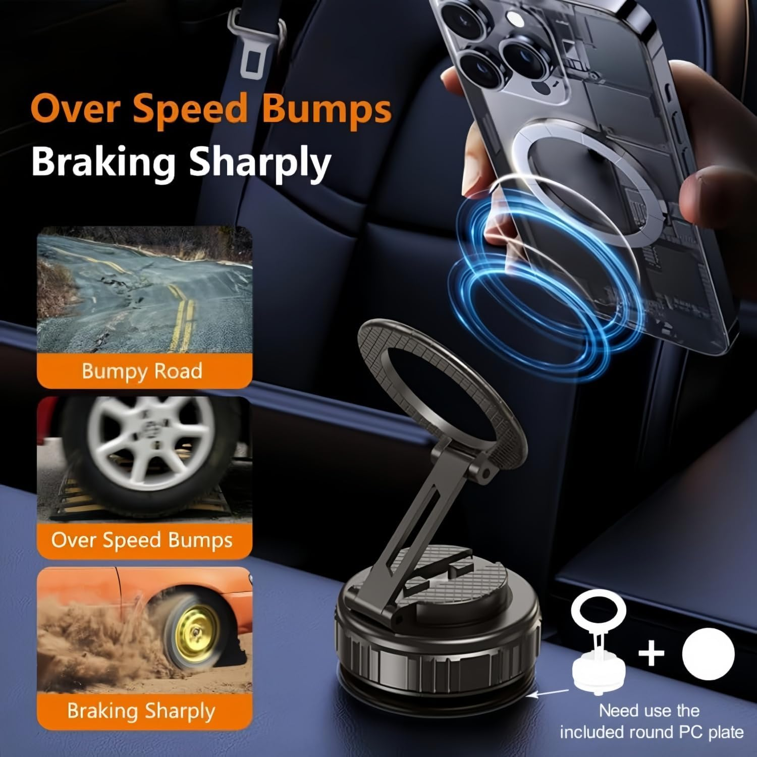 2025 Upgraded Magnetic Car Phone Holder,Ultra Vacuum Suction Cup Magnetic Car Phone Holder, 360&deg; Adjustable Foldable Car Phone Mount Compatible for Iphone/Android - Dashboard/Windshield/Gym Use image number 5