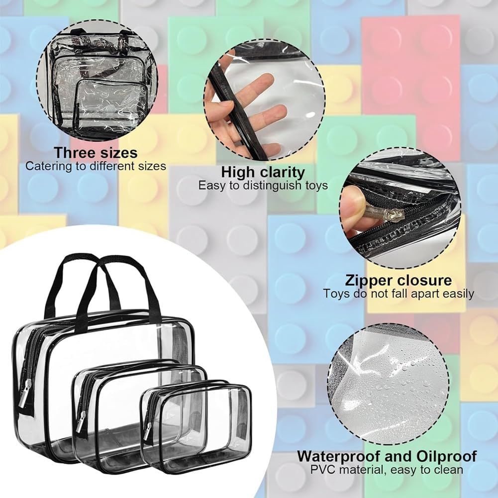9 Packs Clear PVC Toy Storage Bags Toiletry Bags Waterproof Kids Zippered Toy Organizing Bags for Building Blocks image number 2