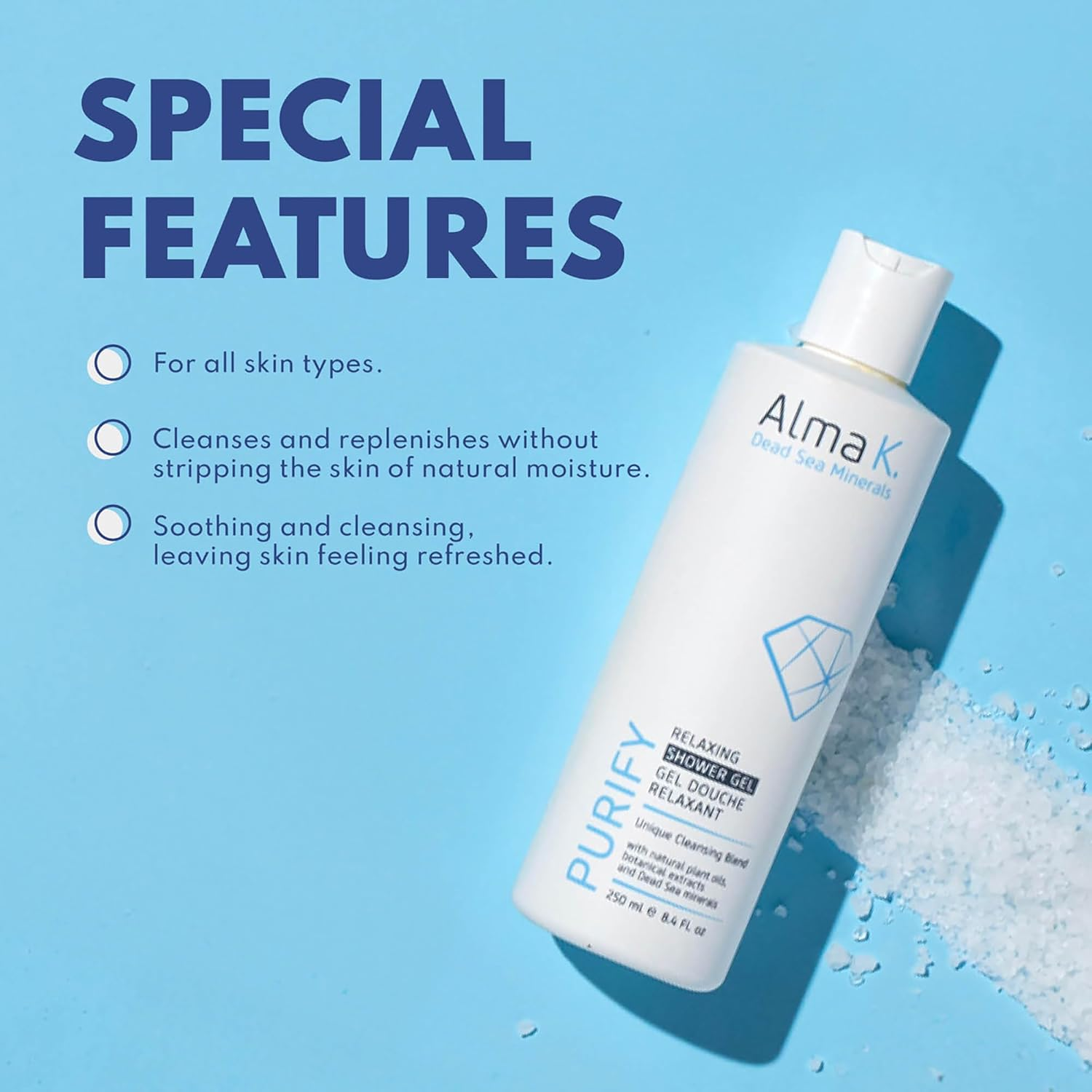 Alma K, Relaxing Shower Gel, Replenishes Skin Removes Impurities with Dead Sea Minerals, 250Ml image number 6