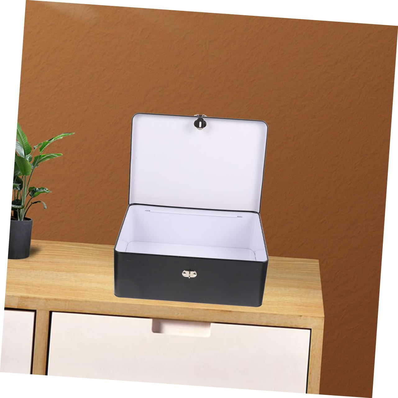 Large Retro Tinplate Storage Box Lock and Key, Metal Tinplate Keepsake and Jewelry Organizer for Desktop, Secure Lockable Tin Case Suitable for Home and Office Storage image number 1