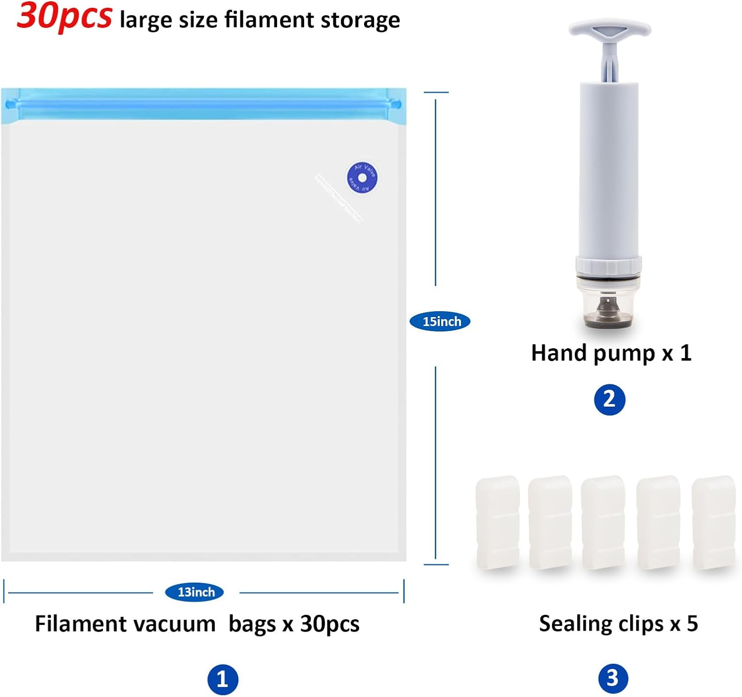 LVVJ3D Filament Storage Bags 30Pcs, 3D Printer Filament Storage Bags Vacuum Sealed Kit, Perfect for 3D Printer Filament Storage and Keep Filament Dry image number 4