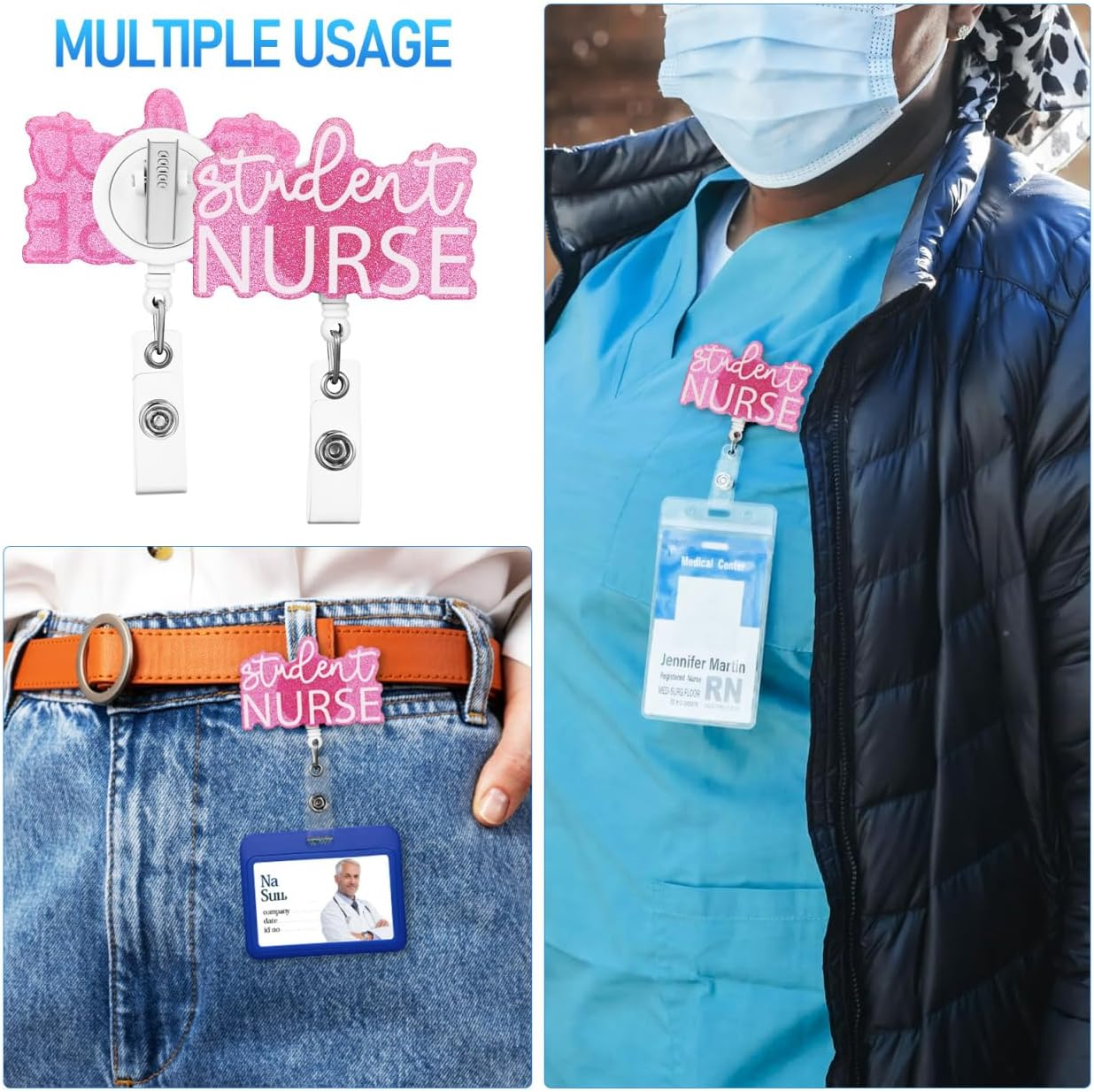 2Pcs Retractable Nurse Badge Holders Student Nurse Badge Reel Accessories for Healthcare Professionals Easy to Attach and Match