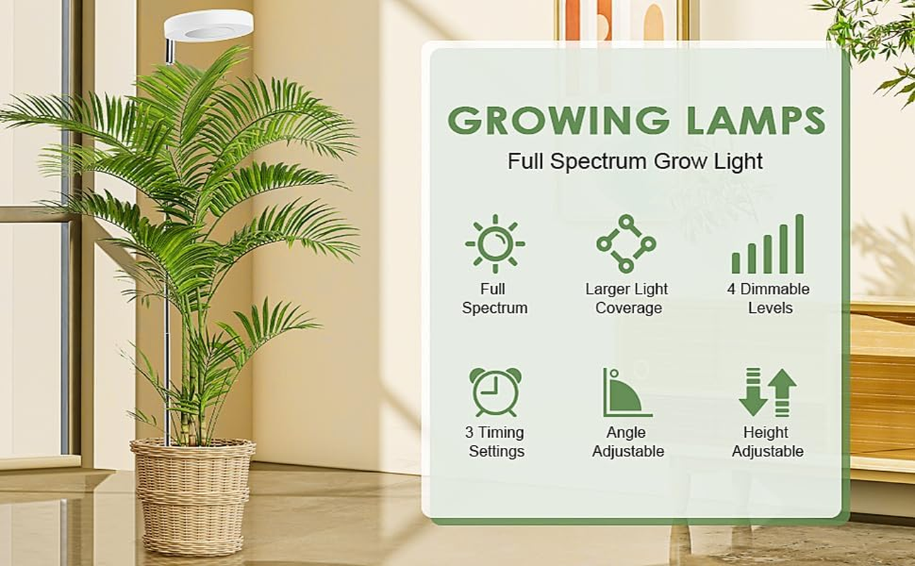 JUMXSRLE Grow Lights, Full Spectrum Plant Light for Indoor Plants, Auto Timer Height Angle Adjustable Dimmable Growing Lamp, LED Grow Lights for Succulents, Mini Bonsai, Small Plants image number 1