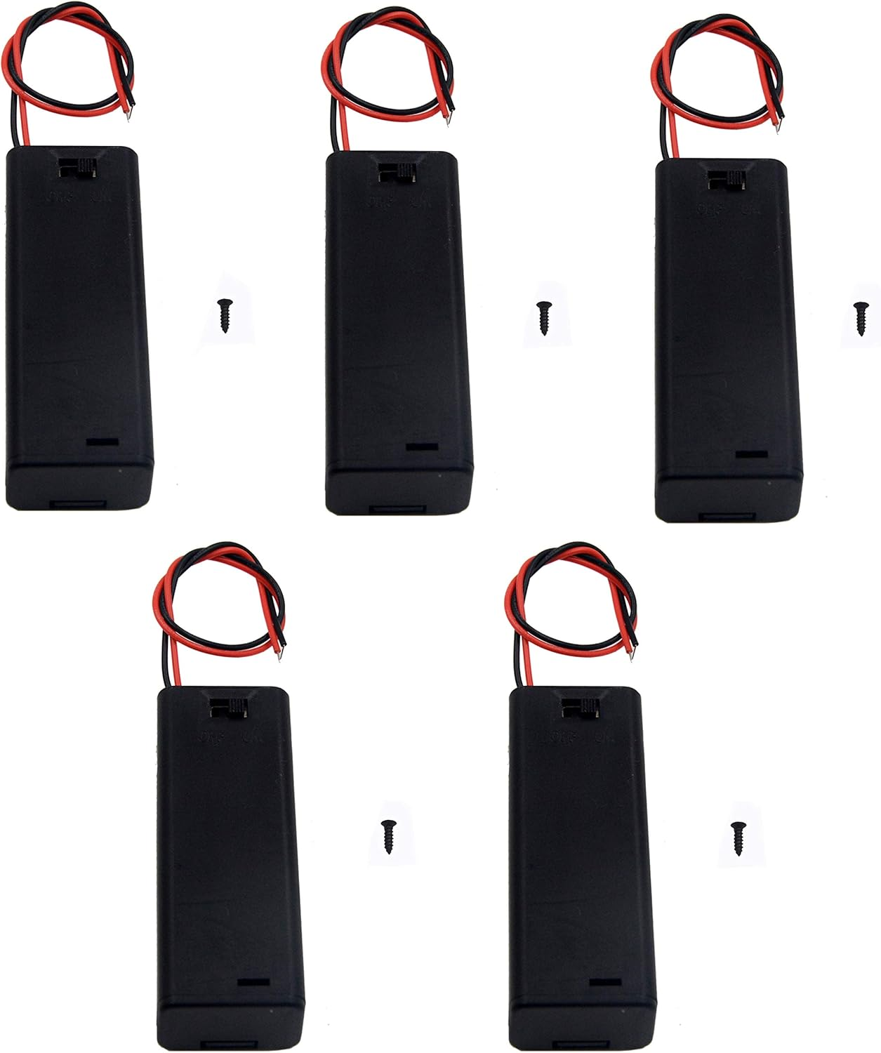 LAMPVPATH (Pack of 5) Single AA Battery Holder with Switch and Cover, 1 AA Battery Holder with Cover and Switch, AA Battery Holder with Leads Wires image number 1