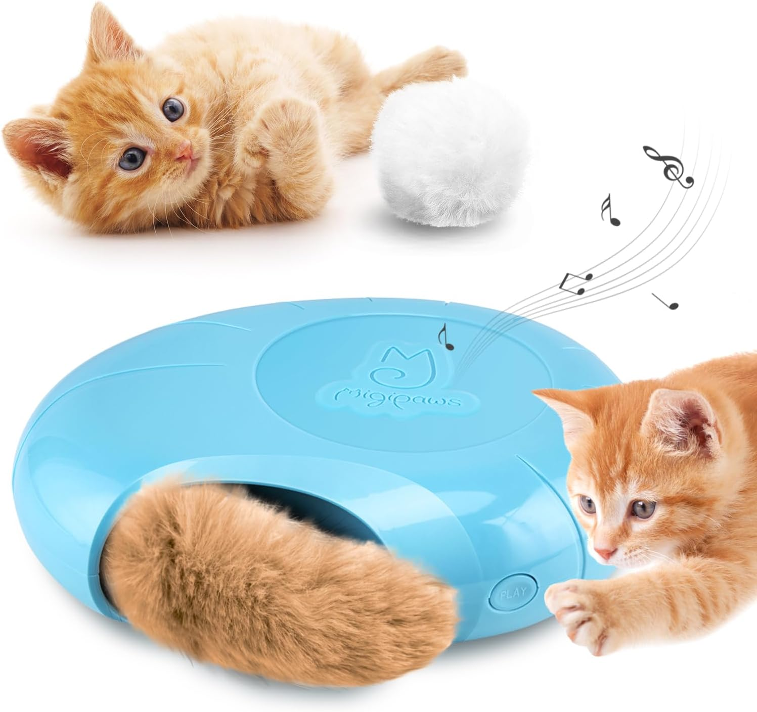 Migipaws Cat Toys,Interactive Fluffy Ball,Squeak Hide and Seek in a Mice Hole,Smart Kitten Teaser,Automatic Timer on Off, Plush Fur Tail Refill image number 3