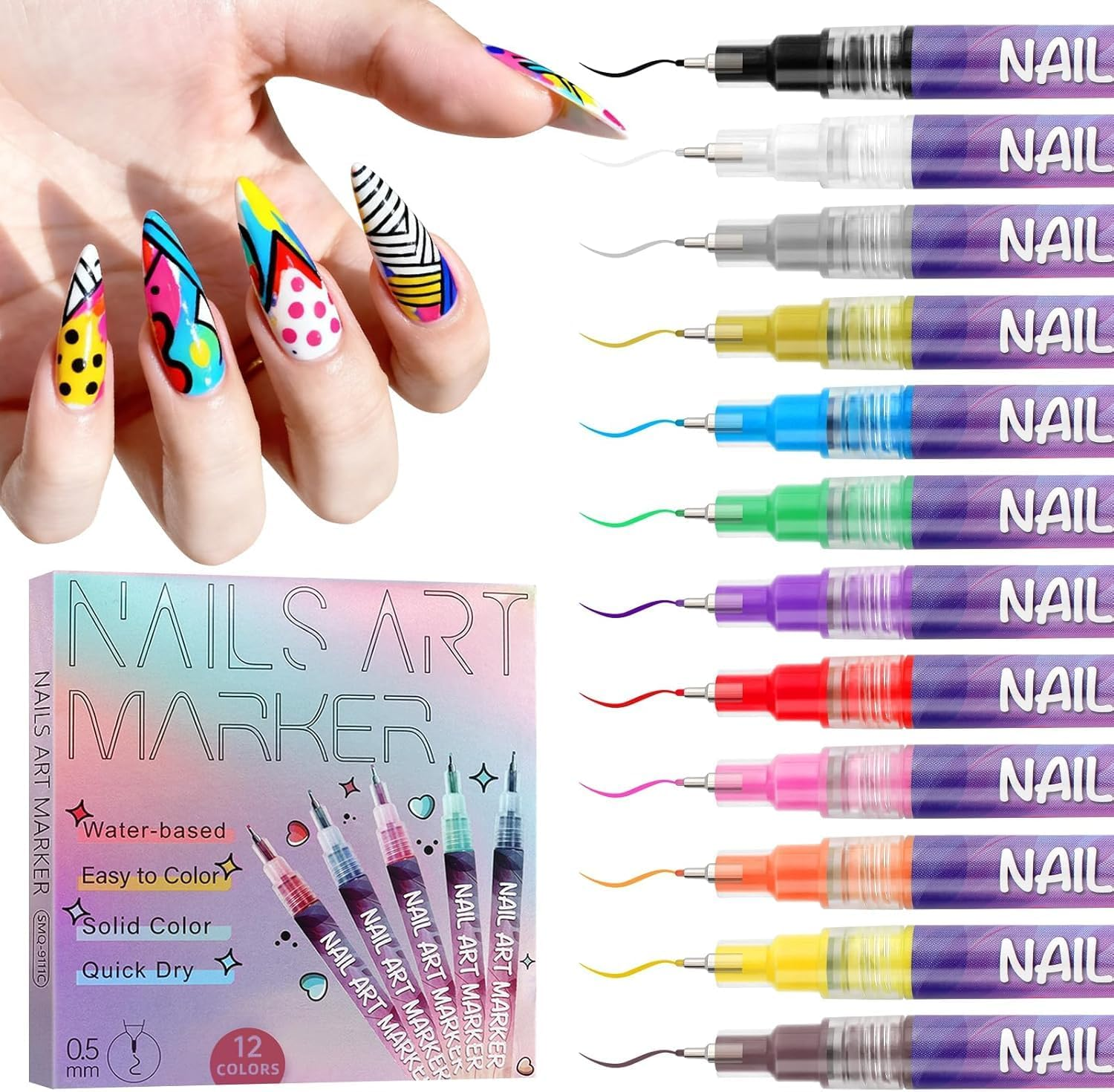 12 Colors Nail Art Pens Set, Nail Doodle Pens for Home Salon, Nail Art Markers Polish Pen, Nails Art Design, Manicure Nail DIY Decoration (1 Set)