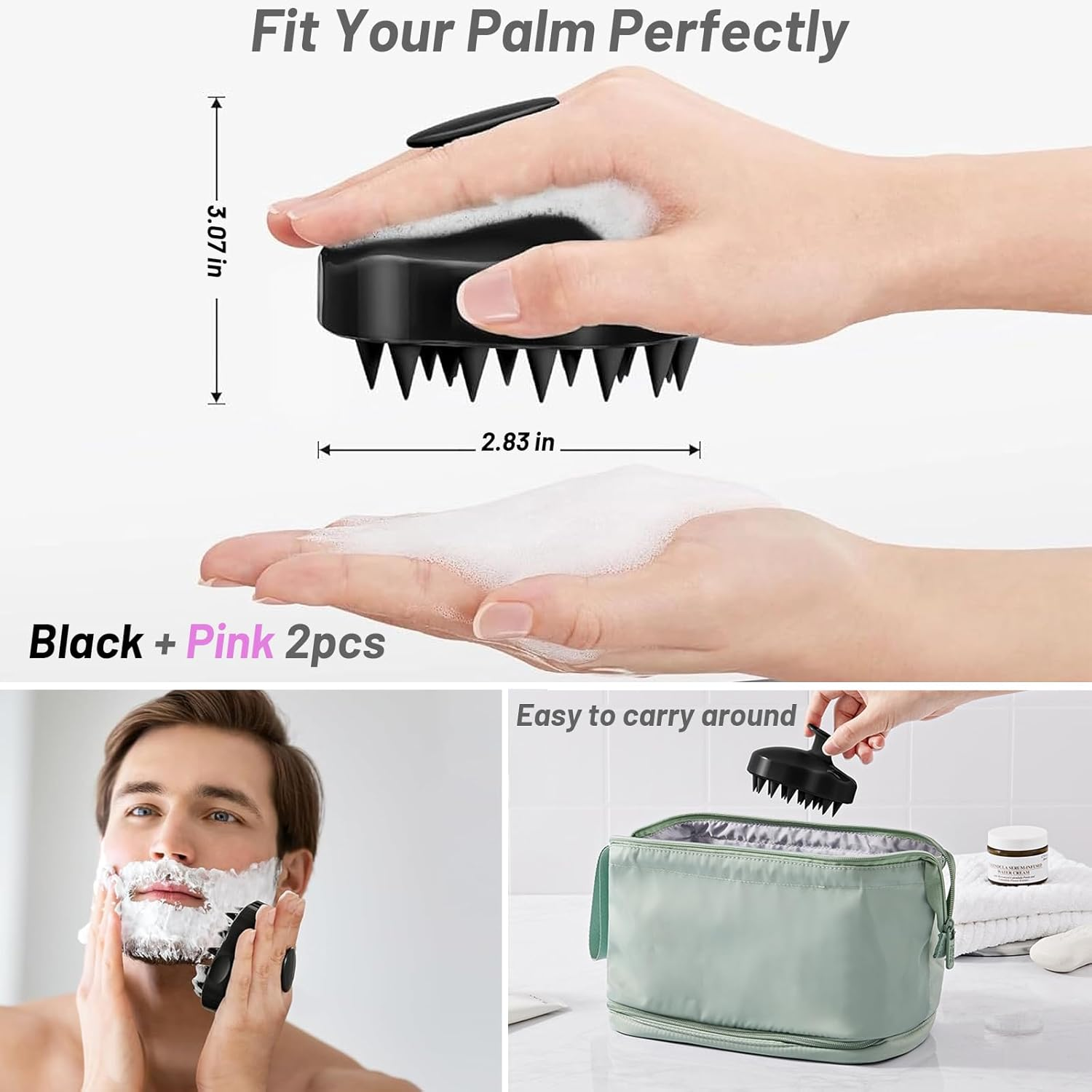 Scalp Massage Brush, 2 Pcs Soft Silicone Shampoo Hair Brush for Exfoliating and Head Massage, Stimulates Hair Growth, Reduces Dandruff, Hair Gentle Head Massage Brush for Wet Dry Hair (Black+Pink) image number 5
