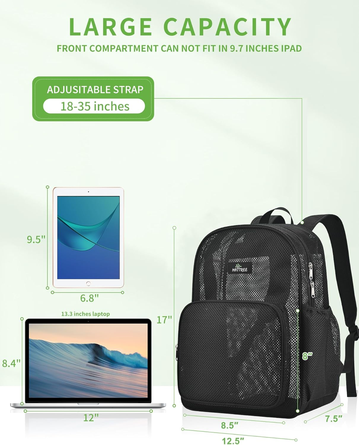 Mini Mesh Backpack, See through Mesh Backpack Small for Commuting, Swimming, Travel, Beach, Outdoor Sports image number 6