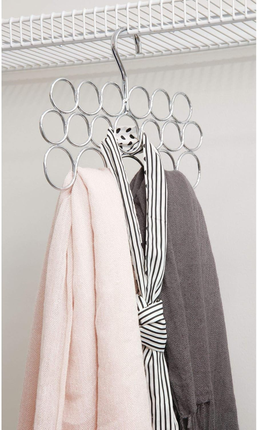 Interdesign Axis Scarf Holder with 18 Rings, Wardrobe Organiser for Scarves, Ties, Belts Etc., Made of Metal, Silver - Chrome image number 4