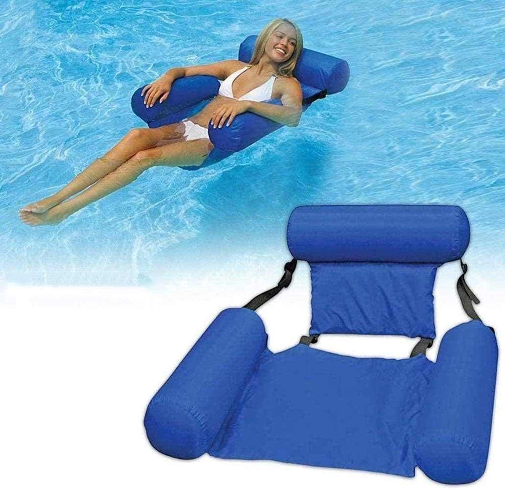 Pool Floating Chair Hammock , Inflatable Water Hammock Swimming Pool Floating Chair, Foldable Dual-Use Fabric Covered U-Seat, Water Play Lounge Chair Floating Bed Sofa