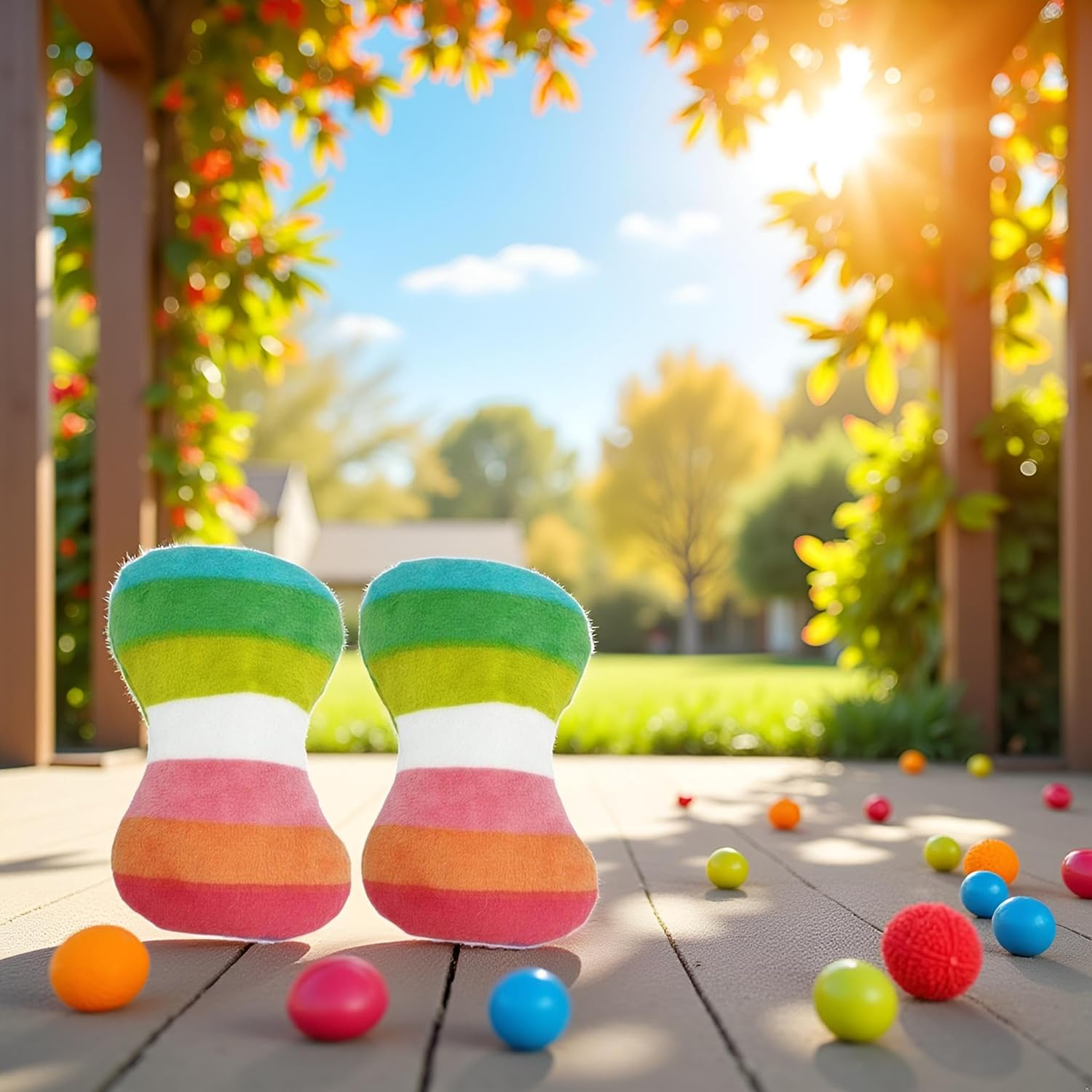 2Pcs Dog Plush Vocal Rainbow Dog Bone-Shape Chewing Pet Supplies for Pet Playing Use Adorable Quality and Practical Attractive and Professional Bone with Puncture Resistant Squeaker, Chew image number 4