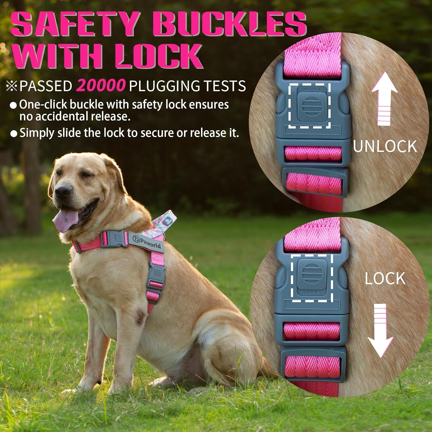 Paworld Service Dog Vest, No-Pull Service Dog Harness with 4 PCS Reflective Patches, Dog Vest Harness with Handle, Pet Harness for Small Medium Large Dogs in Training (Pink, M) image number 5