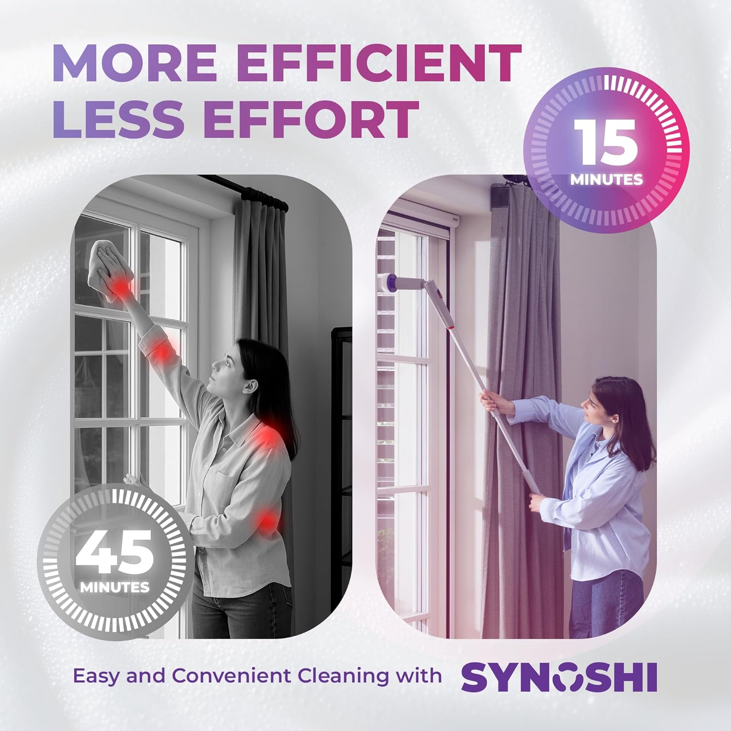 Synoshi Pro Extension Handle for Electric Cleaning Brush - Telescopic Aluminium Handle, Adjustable, Ideal for High Ceilings, Walls & Hard to Reach Areas - Robust Design image number 3