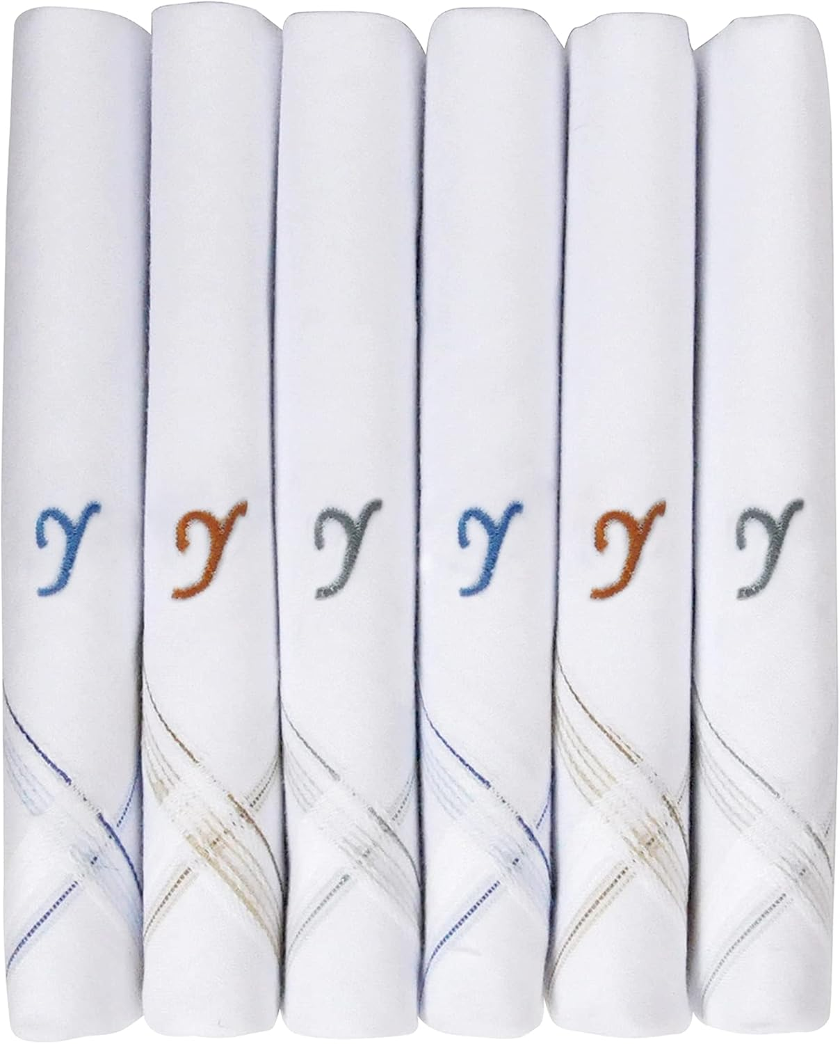 Caruso Italy Men'S Initial Monogram (A-Z) Embroidery 100% Pure Cotton Handkerchief White Base with Colored Border - Pack of 6 - C image number 5