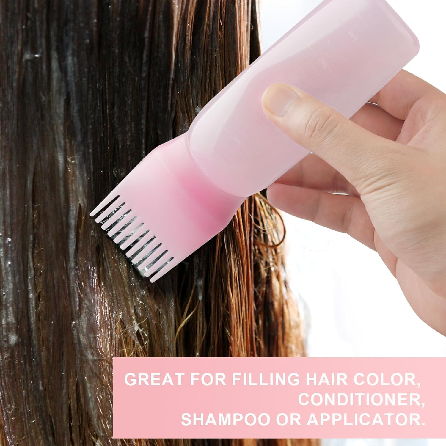 Mumoo Bear Root Comb Applicator Bottle with Scalp Massager Shampoo Brush Hair Coloring Dye and Scalp Treatment Head Relaxation Tools, Pink(3 Pcs) image number 2