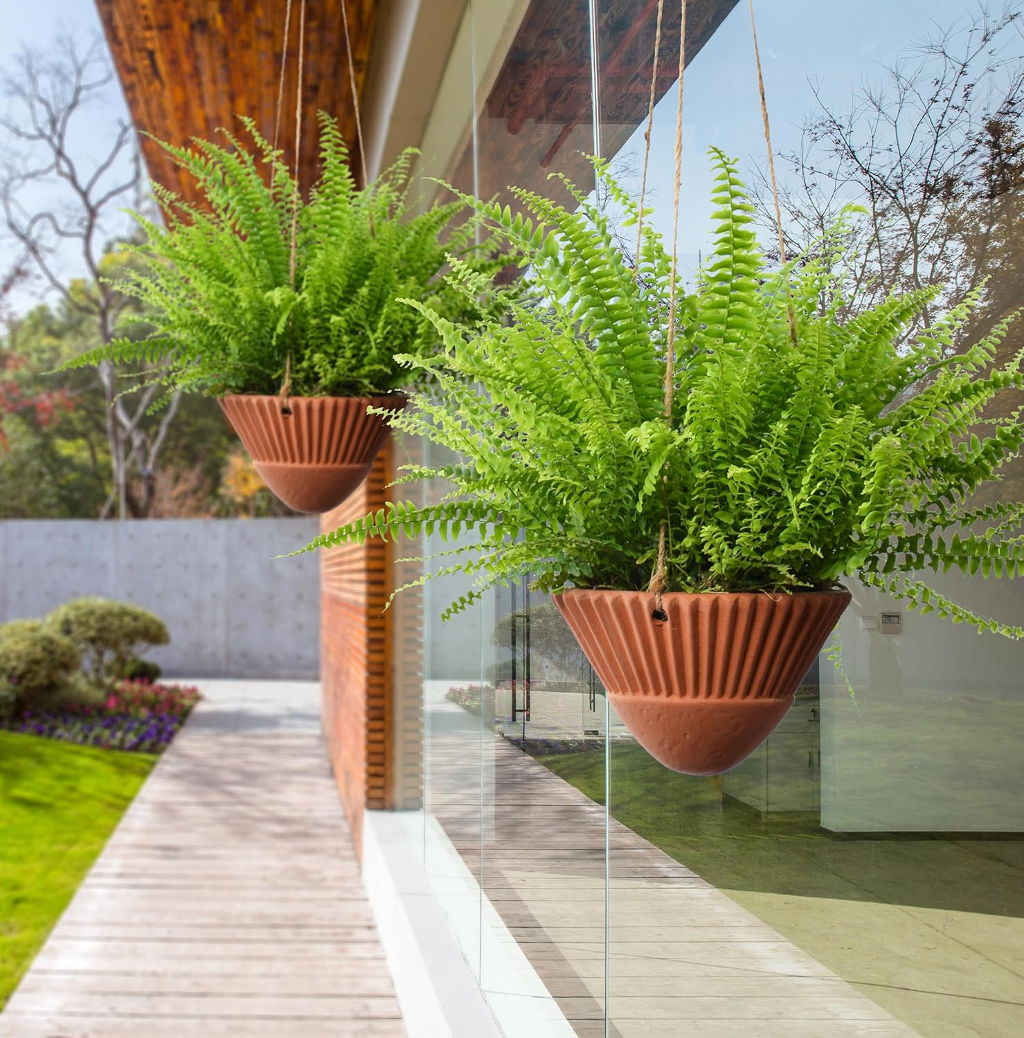 Hanging Planters for Indoor Plants,Terracotta Hanging Planter,Ceramic Hanging Plant Pots,Hanging Basket,Hanging Planters for Outdoor Plants,Terracotta Pots,Set of 2 Flower Pots, Terracotta Color image number 2