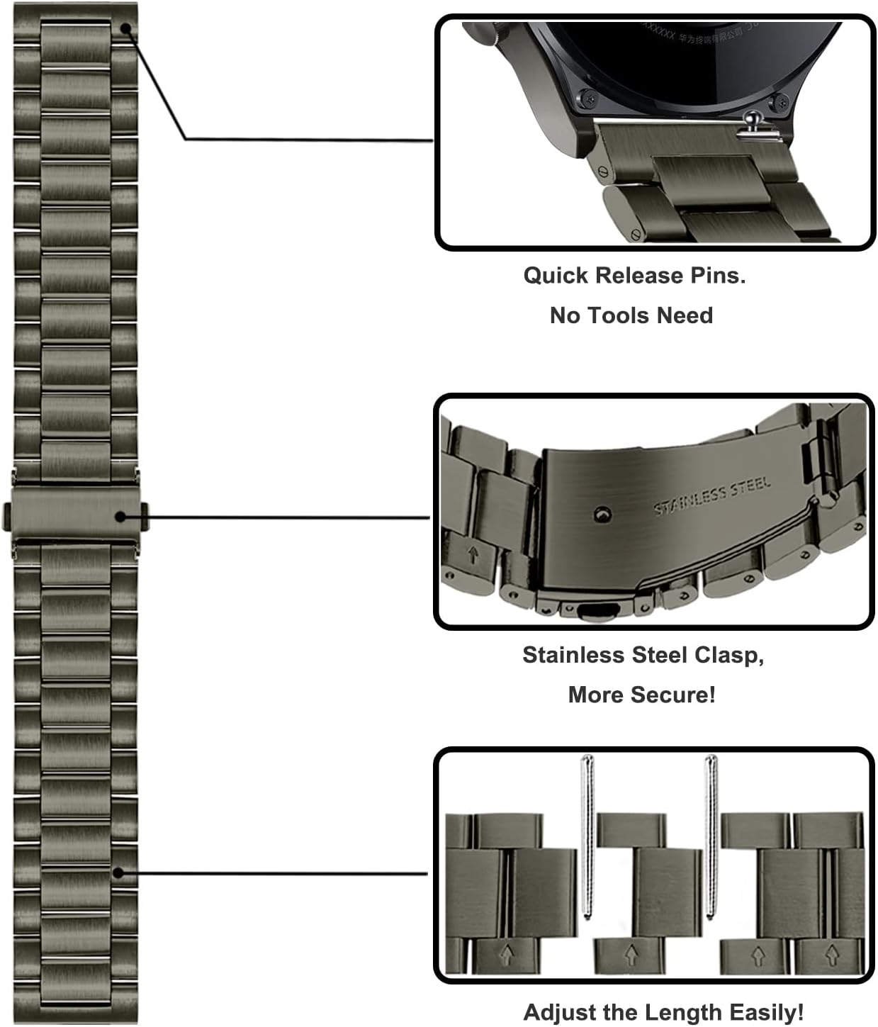 Trumirr Replacement for Huawei Watch GT 4 46 Mm/Huawei Watch 4 Pro/Huawei Watch GT 3 Pro 46 Mm/Gt 2 Pro Strap, 22 Mm Solid Stainless Steel Woven Mesh Metal Bracelet Replacement Strap for Huawei Watch image number 1