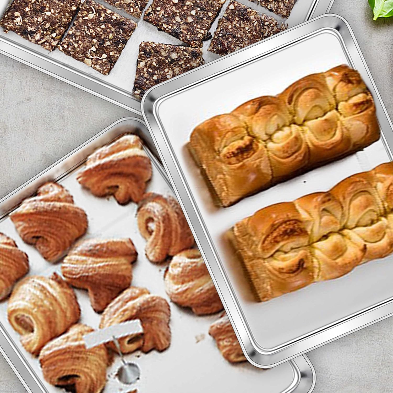 Homikit Baking Pan Sheet Set of 2, 9 X 12 Stainless Steel Cookie Sheets Tray for Oven, Metal Half Sheet Bakeware for Cooking Baking, Rustproof & Heavy Duty, Nonstick & Dishwasher Safe image number 1