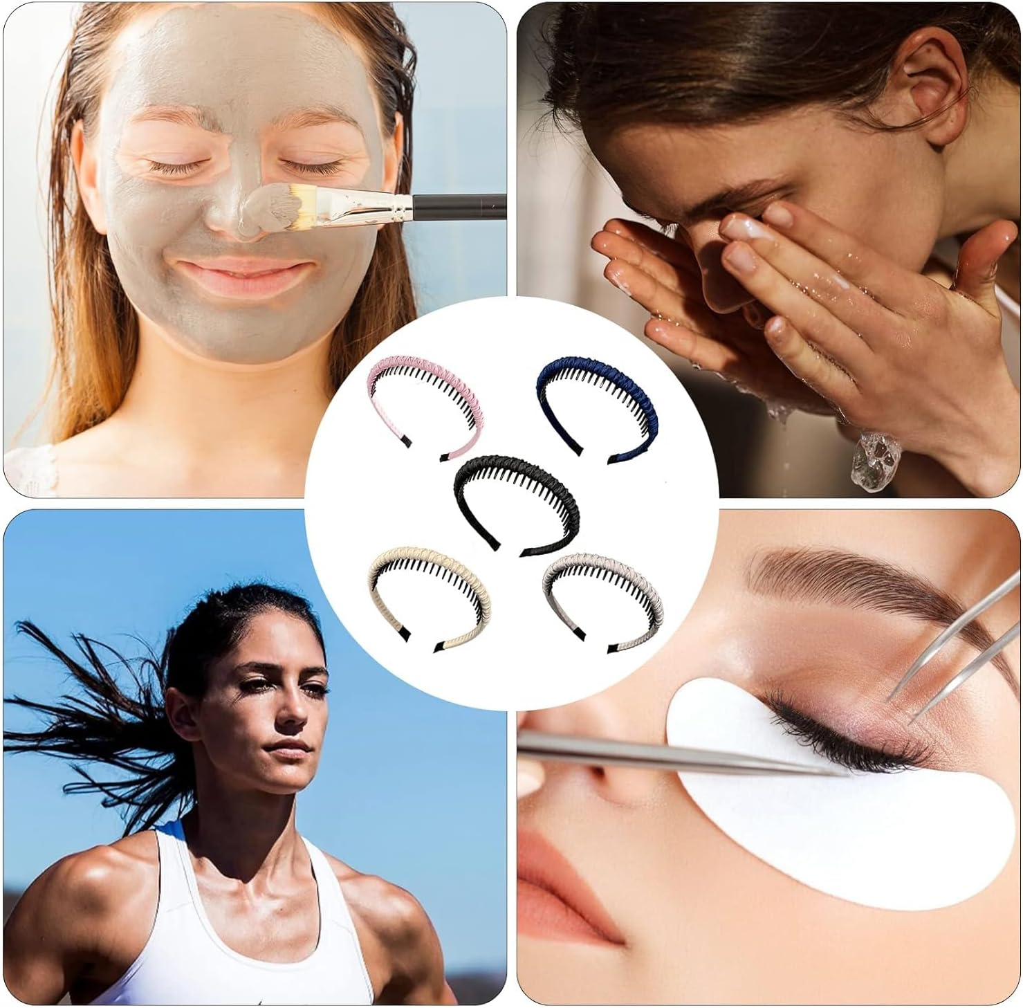 Fashion Headbands, 4Pcs Wide Plain Turban Headband Fashion Cross Knot Hair Bands, Non-Slip Headband Hair Hoop Resin Teeth Comb Headbands, DIY Hair Bands Headbands for Women Girls, Gray Series image number 1