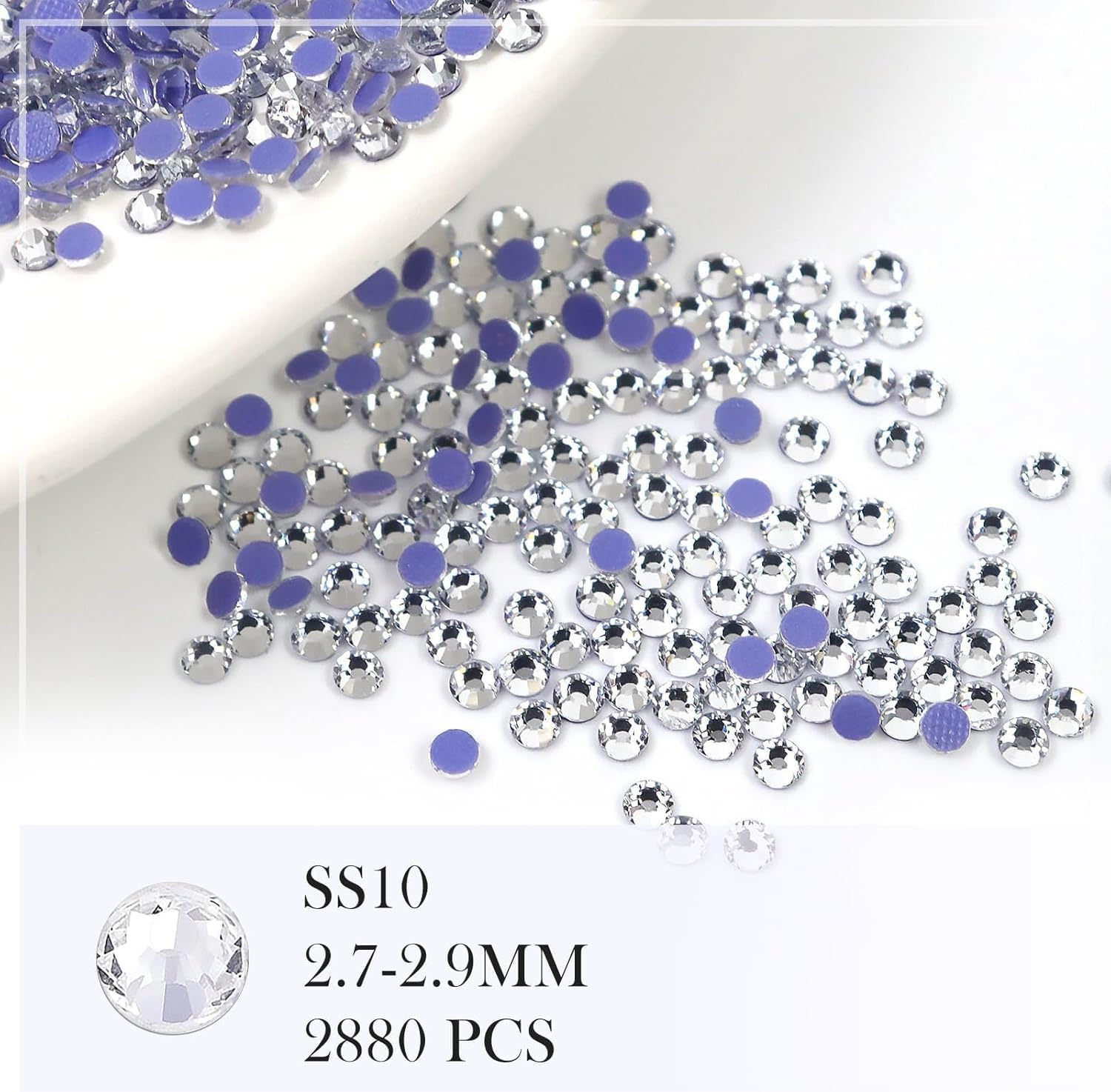 Sularpek Hotfix Rhinestones, 2880 Pieces Hot Fix Crystals Flat Back Rhinestones, SS10 Hotfix Glass Rhinestones, Nail Art Gemstones for Crafts for Clothing, Shoes and DIY image number 6