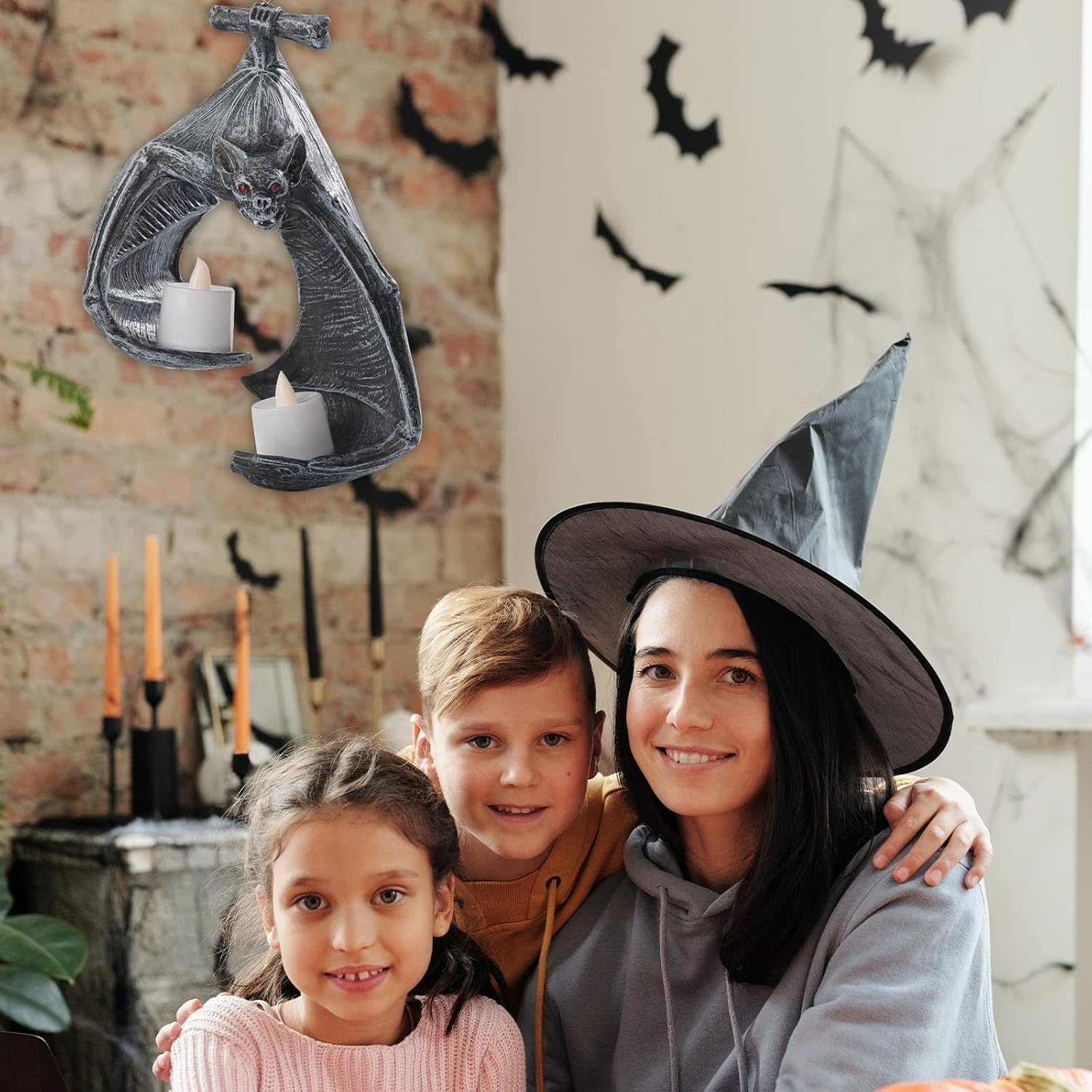 Gothic Bat Wall Sconce Tealight Candle Holder with Candles, Halloween Decoration image number 3