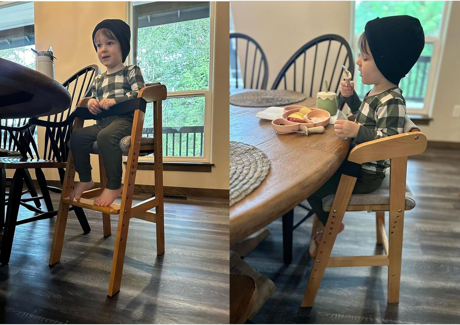 Pandaear Wooden High Chair for Toddlers, Adjustable Child Highchair Feeding Chair with Removable Cushion & Steps for Kids Dining, Eating, Studying - Walnut image number 7