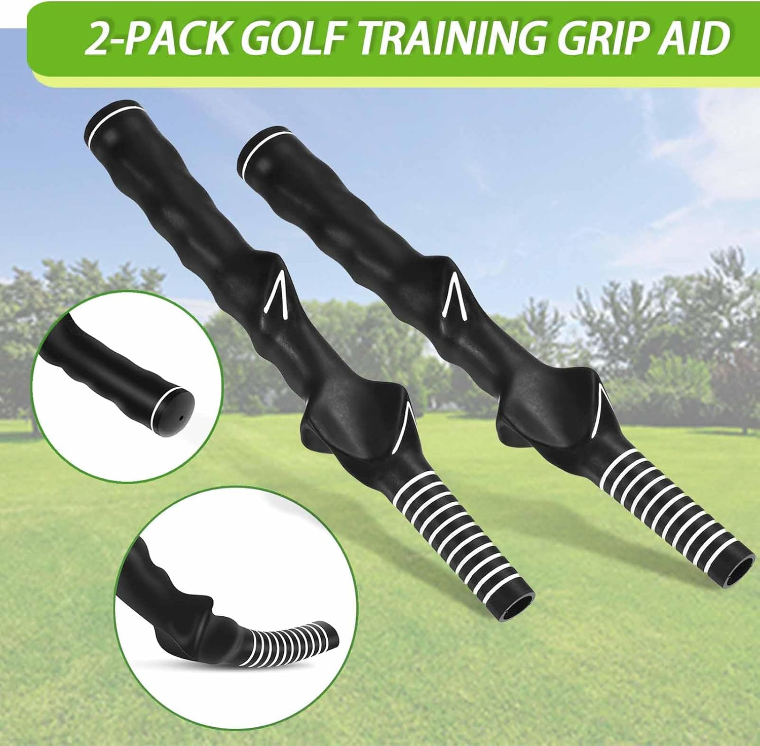 2-Pack Golf Training Grip Aid, 26 Cm Right-Handed Golf Club Grip Trainer, Black