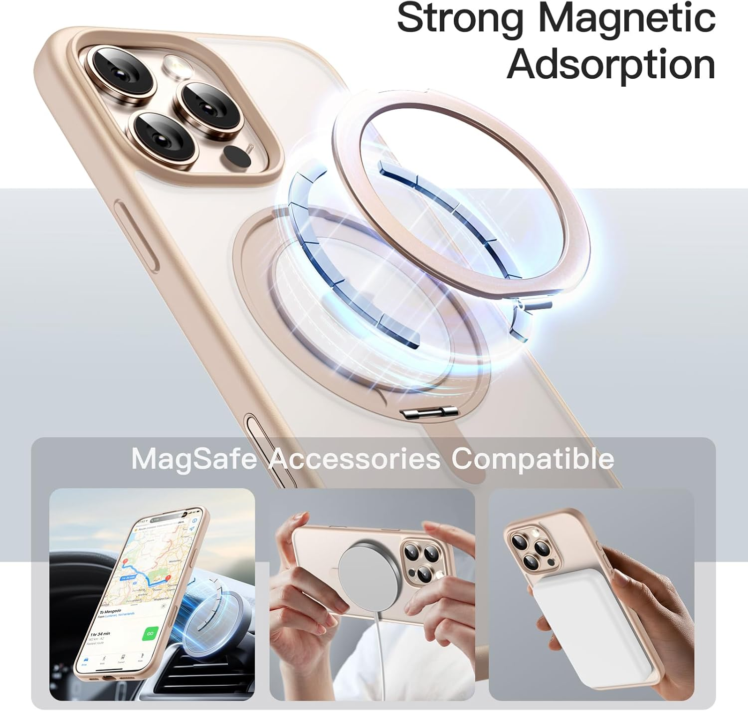 Jetech 360 Degree Rotatable Ring Case for Iphone 16 Pro Max 6.9-Inch with Camera Control Button, Compatible with Magsafe, Slim Shockproof Phone Cover with Stand & Ring Holder (Desert Titanium) - Natural Titanium image number 4