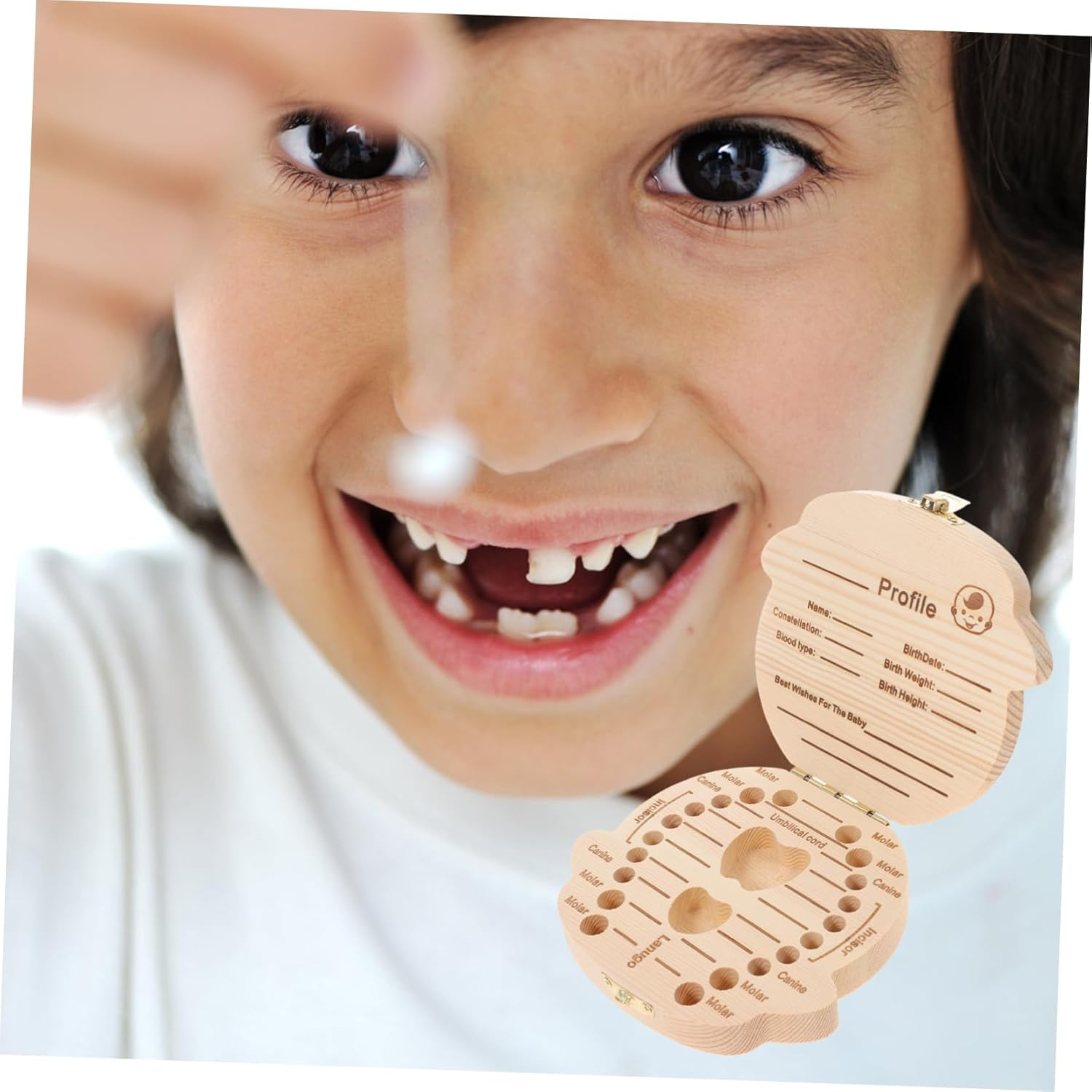 Baby Tooth Box Wooden Keepsake Box Cartoon Colorful First Tooth Holder for Boys Newborn image number 4