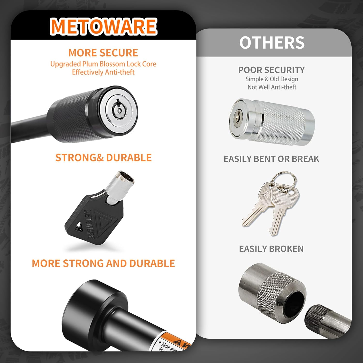 METOWARE Trailer Hitch Lock Hitch Receiver Pin Lock Fits Class III IV V and 2&rdquo;- 3-1/2" Receiver with 5/8" Dia 4&rdquo; Lock Pin and 8 Anti-Rattle Rubber O-Rings Receiver Hitch Lock (4 Pack) image number 4