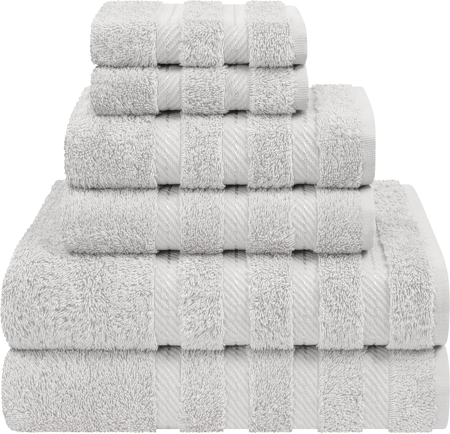 American Soft Linen Luxury 6 Piece Towel Set, 2 Bath Towels 2 Hand Towels 2 Washcloths, 100% Turkish Cotton Towels for Bathroom, Silver Grey Towel Sets image number 4