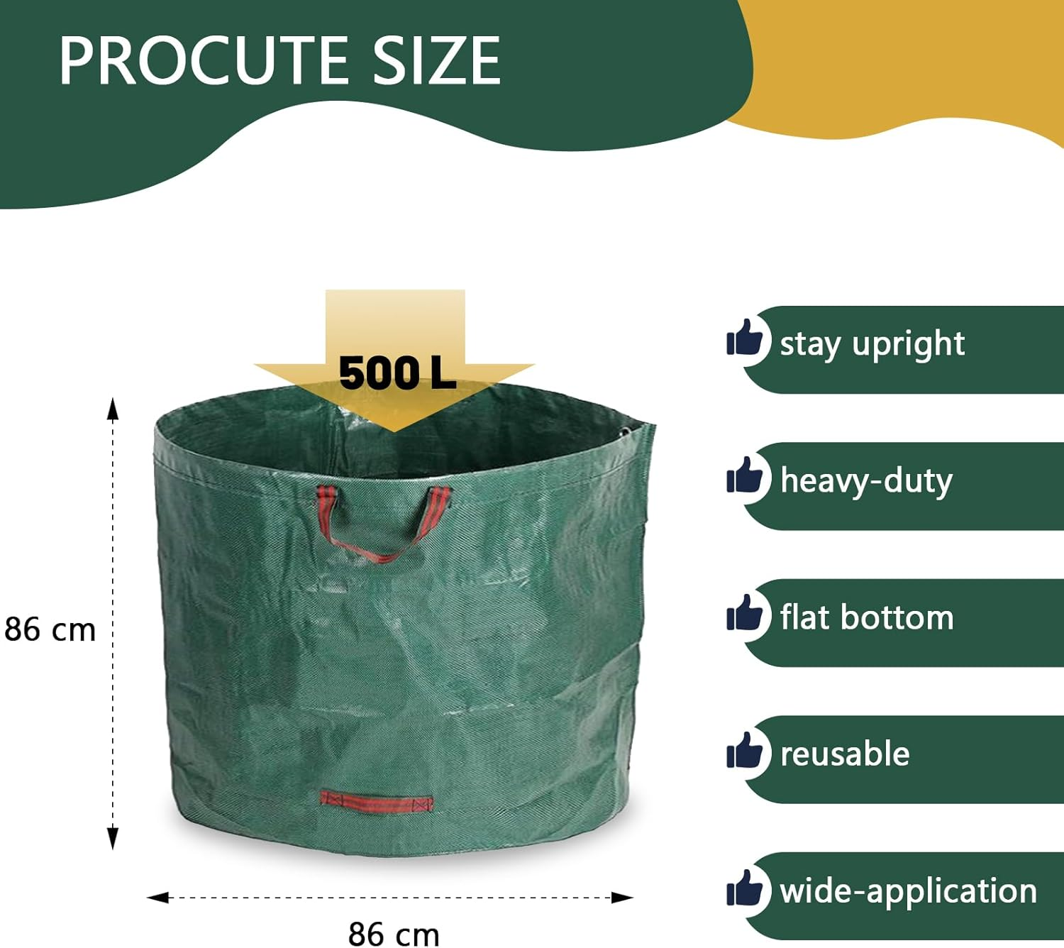 3 Pack Reusable 500L Heavy Duty Garden Waste Bags with Handles - Polypropylene Laminated Grid Fabric, for Collecting Yard Debris, Leaves & Grass Clippings image number 1