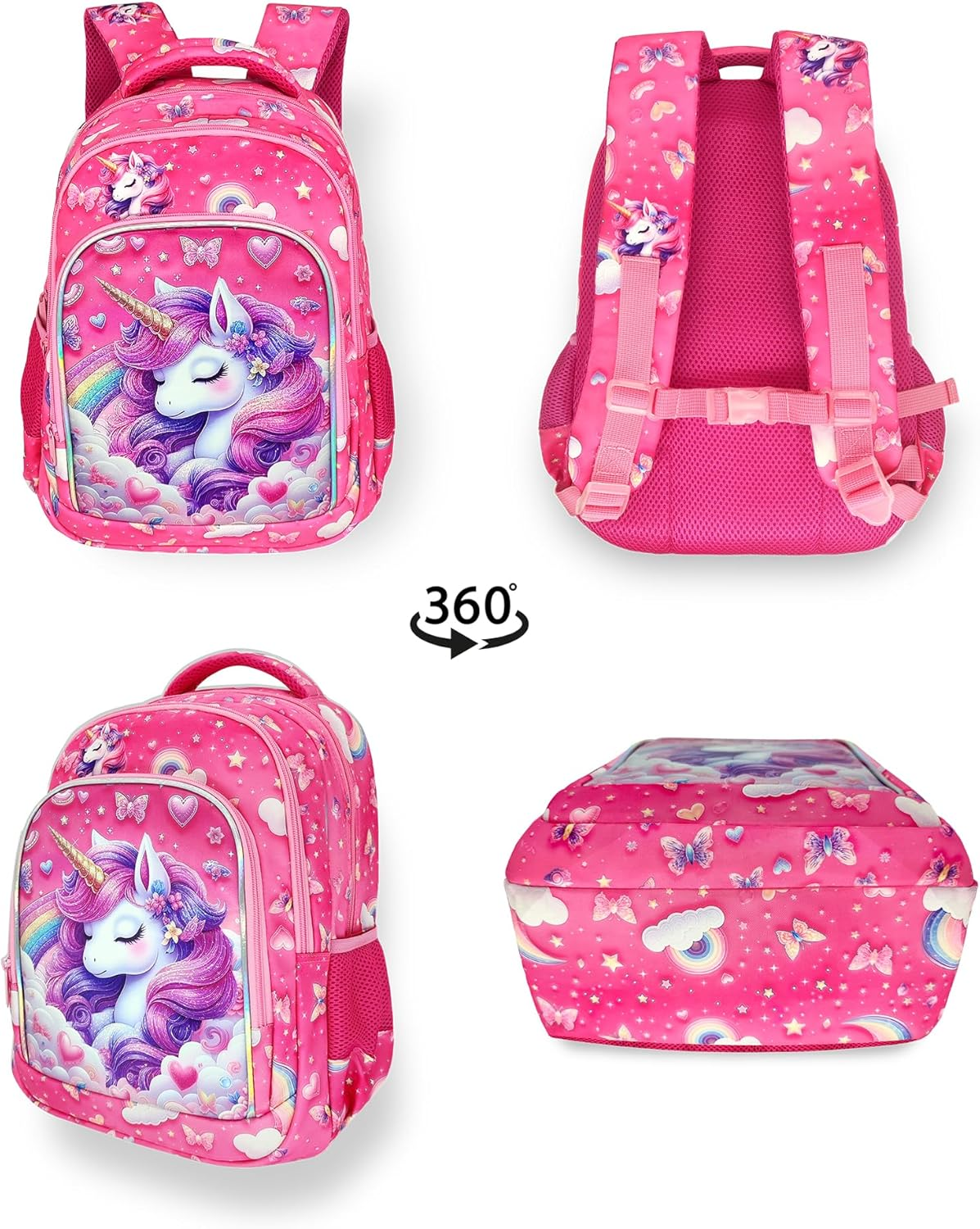 Usmikeys Pink Unicorn Girls Backpack Cute Kids School Bag for Elementary Toddler Kindergarten Preschool, Children'S Bookbag Travel Back Pack with Chest Strap 15", Mochilas Escolares Para Ni&ntilde;as image number 6