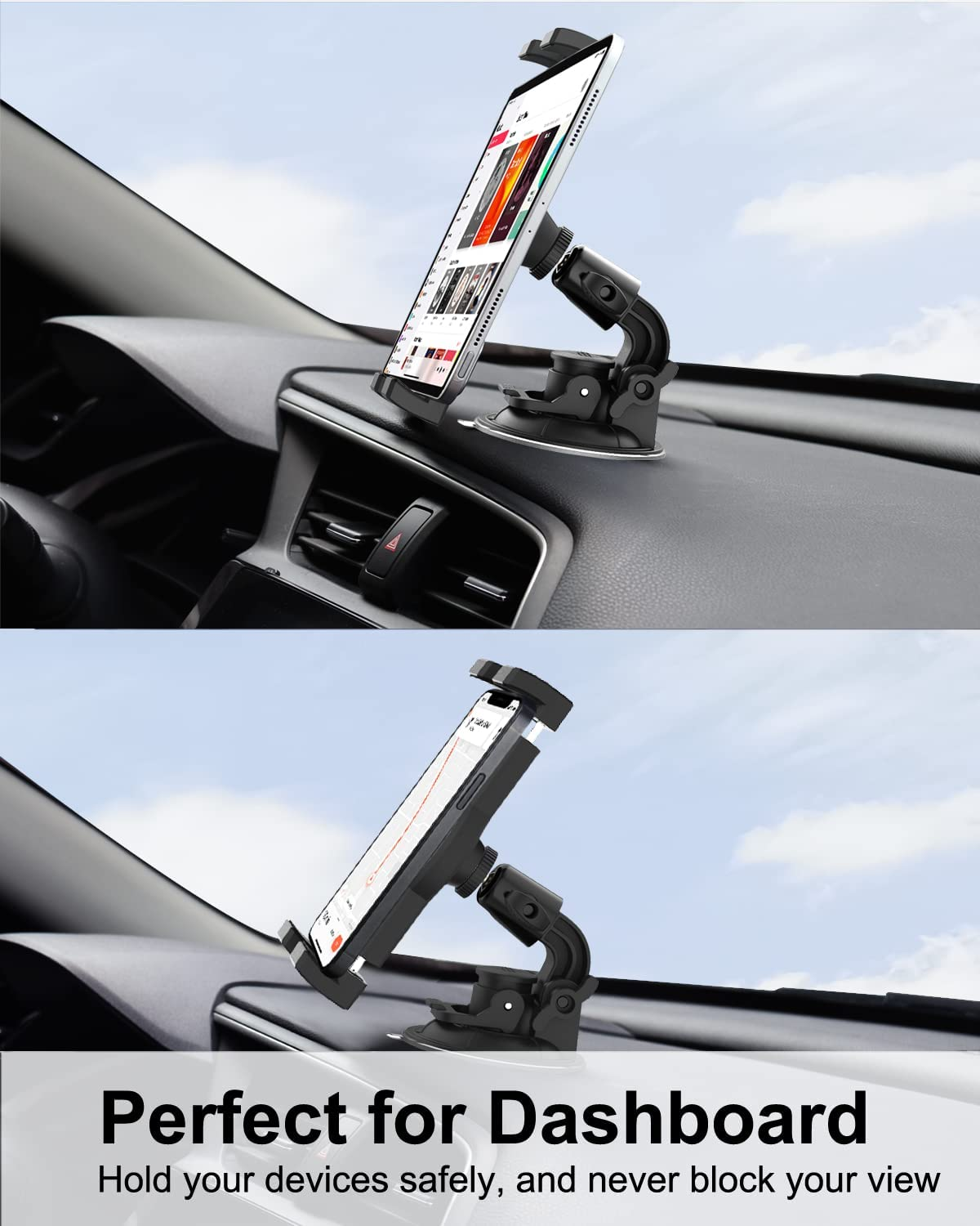 EXSHOW Windshield Car Tablet Mount, Window Dashboard Tablet Holder, 95Mm Powerful Suction Mount for Ipad Pro 12.9/ Air/Mini, Galaxy Tab, Iphone, More 4-13'' Phone & Tablets,1/4'' Screw Tip for Camera image number 2