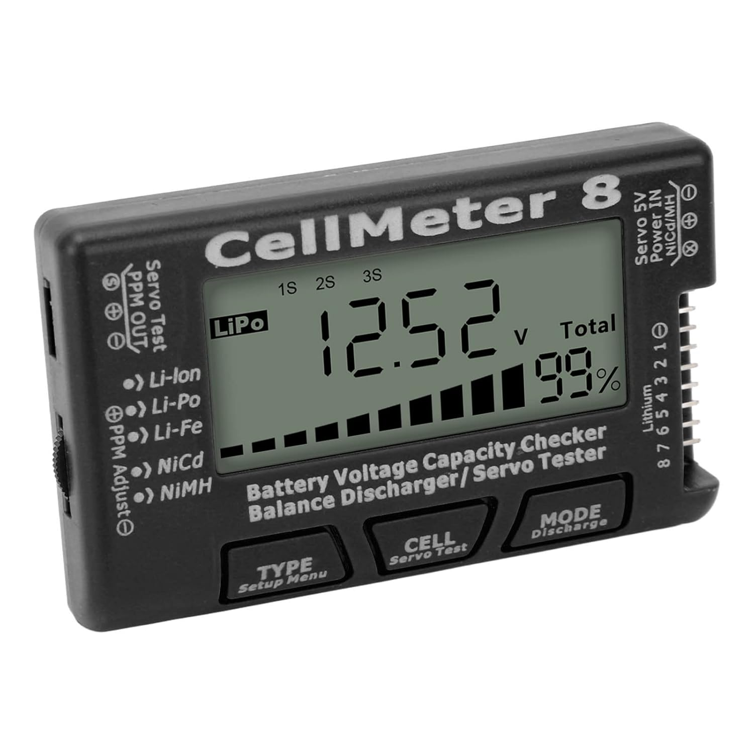 Digital Battery Capacity Checker Tester Detector Battery Balance Discharger Servo Tester for Lipo for Servo Testing and Voltage Checking(Black) - Black image number 5