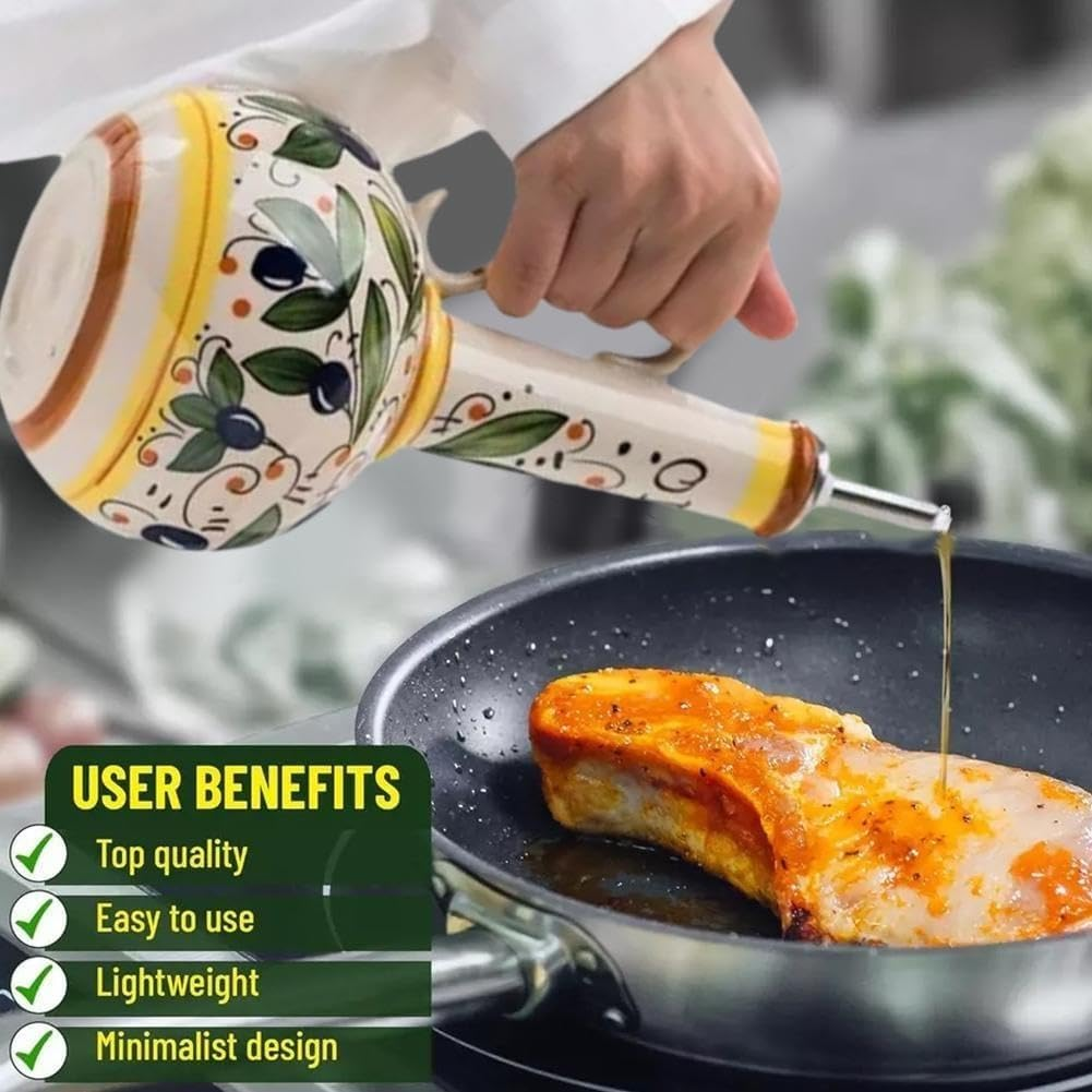 Ceramic Olive Oil Dispenser Bottle,Decorative Stoneware Olive Oil Cruet for Kitchen with Stainless Steel Spout, Hand Painted Olive Oil Bottles for Kitchen, Stoneware Olive Oil Cruet，Italian Style Deco image number 5