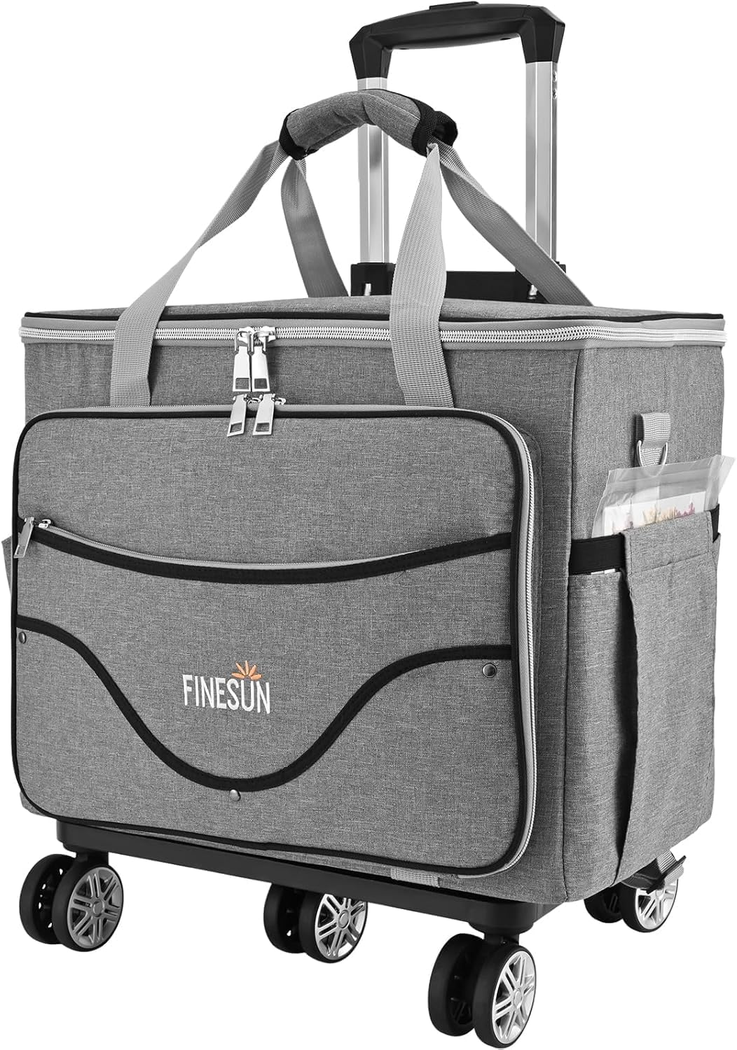 FINESUN Rolling Tote Bag for Women Teacher Bag Rolling Cart Briefcase with Wheels Carry on Wheeled Bag for Work,Office,Craft, Grey, One Size