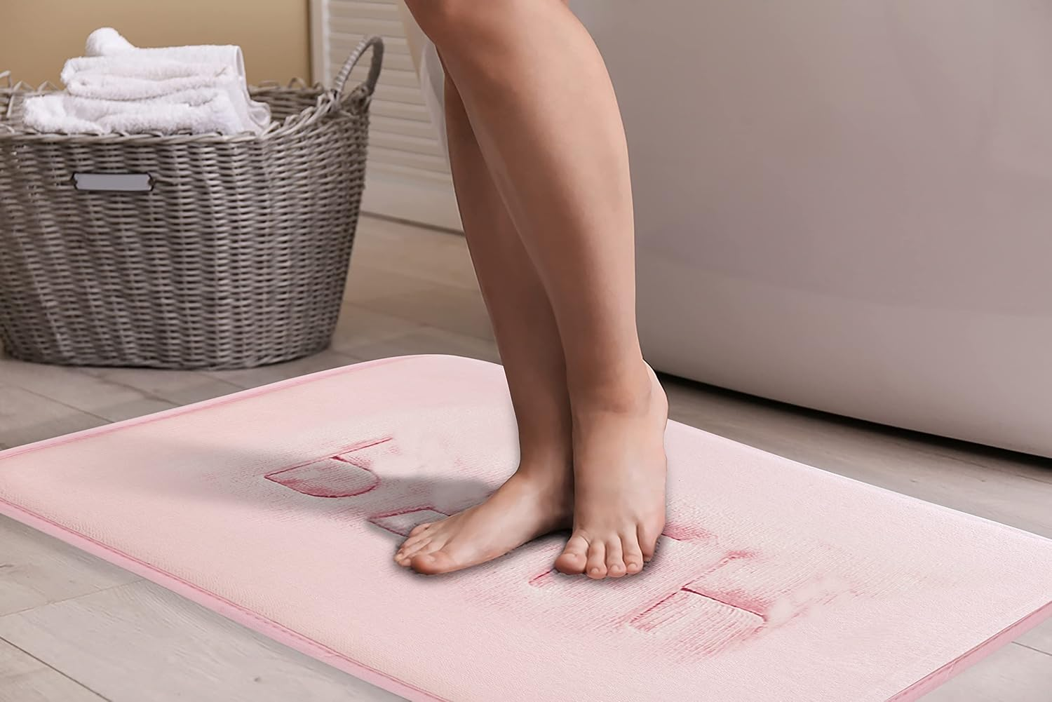 CARLA HOME Extra Thick Memory Foam & Super Comfort Bath Rug Mat, Non Slip Absorbent Super Cozy Velvet Bathroom Mat, Luxury Soft Carpet for Home Bathroom Shower (60 X 40 Cm) (Pink) image number 5