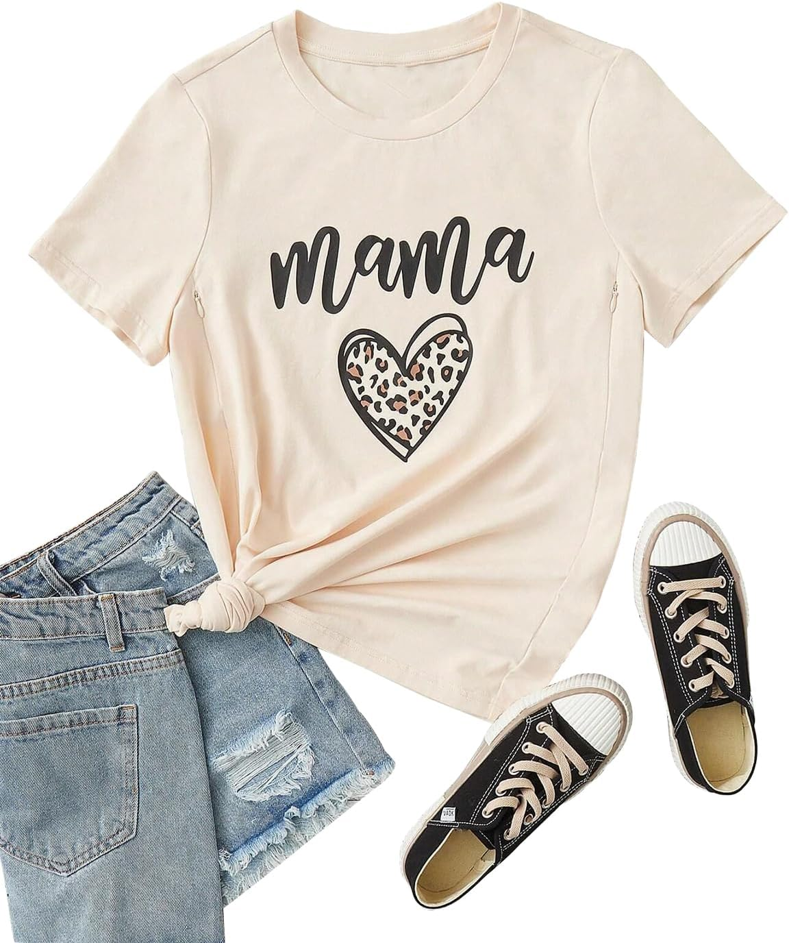 Women Maternity Nursing Shirt Funny Mama Shirt Cute Leopard Heart Graphic Tees Friendly Zip Maternity Breastfeeding Tops image number 4