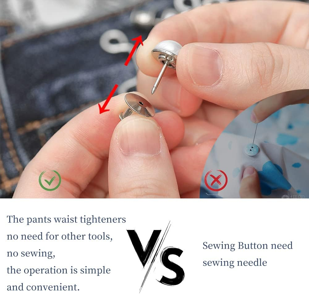 8 Set Pant Waist Tightener, Adjustable Waist Buckle Set, Jean Buttons Pins, No Sewing Required, Jeans Button Replacement Pant Clips for Women Skirt Pant Jeans（White Black Pearl）