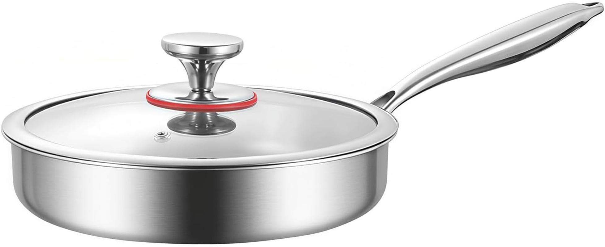 11 Inch (28 Cm) Flat Bottomed Frying Pan, Made of 304 Stainless Steel, Flat Bottomed Pan with Lid,Uncoated（Ptfe & Pfoa-Free）,Compatible with Gas, Electromagnetic, and Electric Stoves image number 6