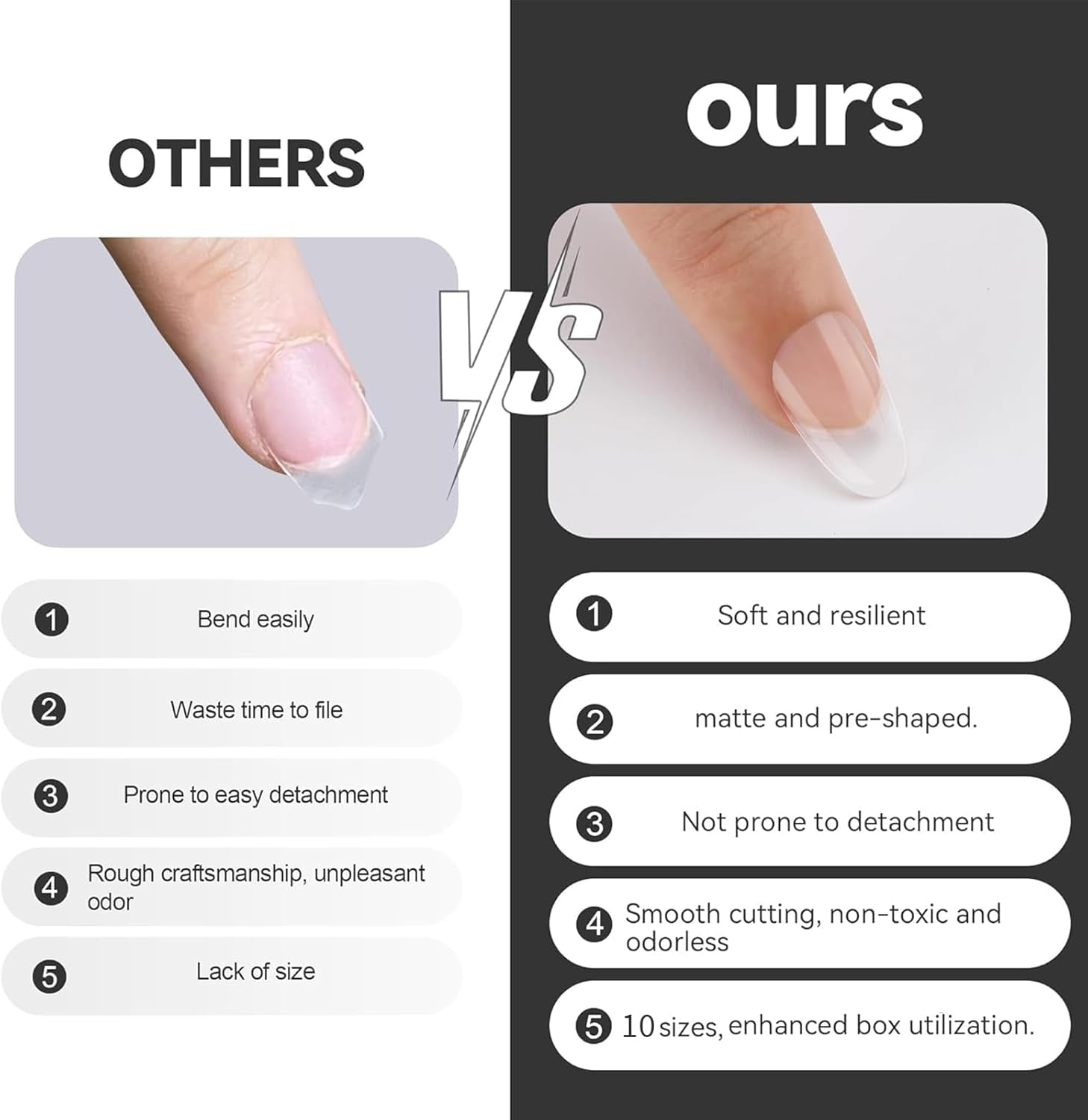 Gaivek 600 Pcs Medium Oval Fake Nails, Full Cover Pre-Shaped Soft Gel Nail Tips, round Press-On Nail for Extensions, False Nails Kit for DIY Manicure and Salon Use, 10 Sizes