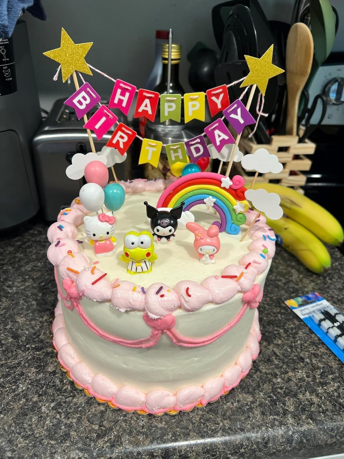 14 Pcs Kity Cake Topper Banner Birthday Party Cake Decorations Supplies Set, Mini Colorful Clouds Stars Party Decors Favors Shower Happy Birthday, Celebration image number 5