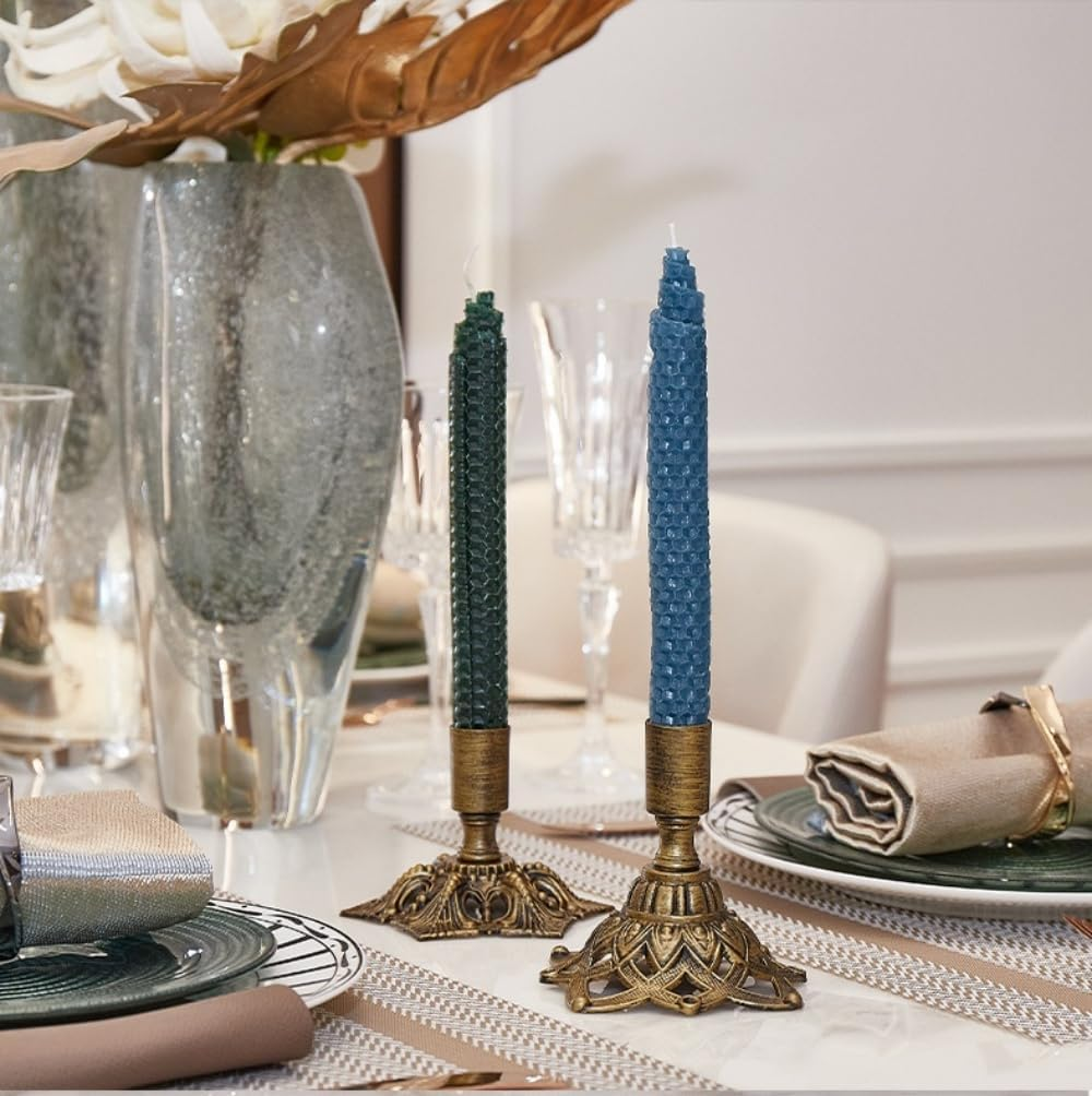 2PCS Brass Taper Candle Holders Candle Stick Holders Set Vintage Metal Pillar Candlestick Holders for Fireplace, Party, Dining, Home, Wedding Decor，Fits 7/8（2.2Cm） Inch Thick Candle&Led Candles ﻿ image number 1