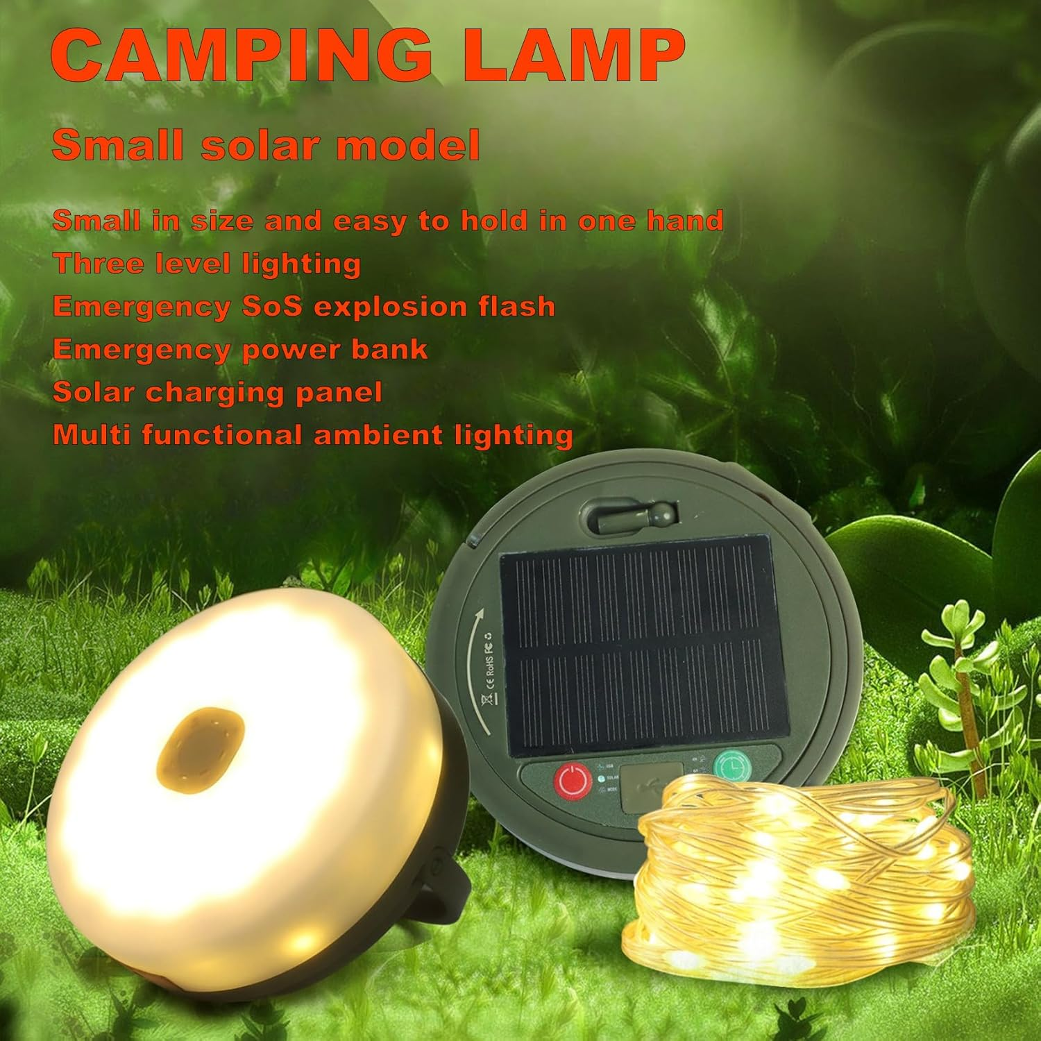 YINCORD Solar Camping String Lights, 4 in 1 Camping Light, Outdoor Lantern Retractable Light 10 Lighting Modes, Solar Powered and USB Charging, Portable Multicolor&Warm White for Decorations image number 1