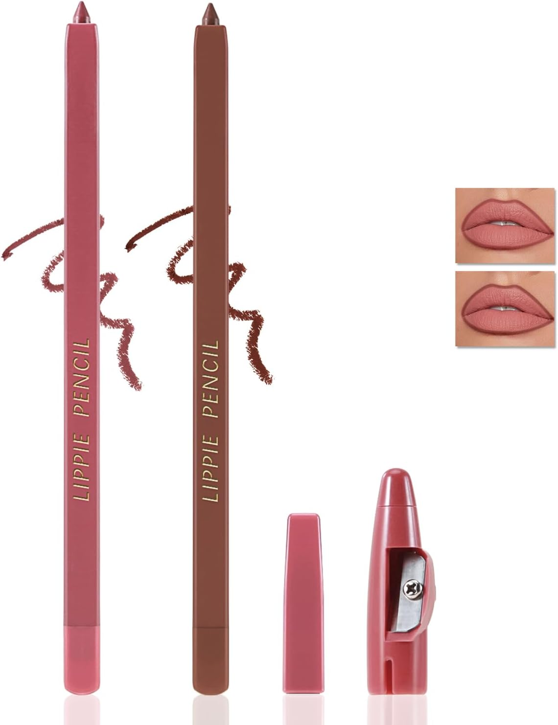 Matte Lip Liner Pencil,Highly Pigmented Retractable Lip Crayon,All Day Wear Nude Lipstick with Sharpener,Waterproof Brown Lipliner image number 5