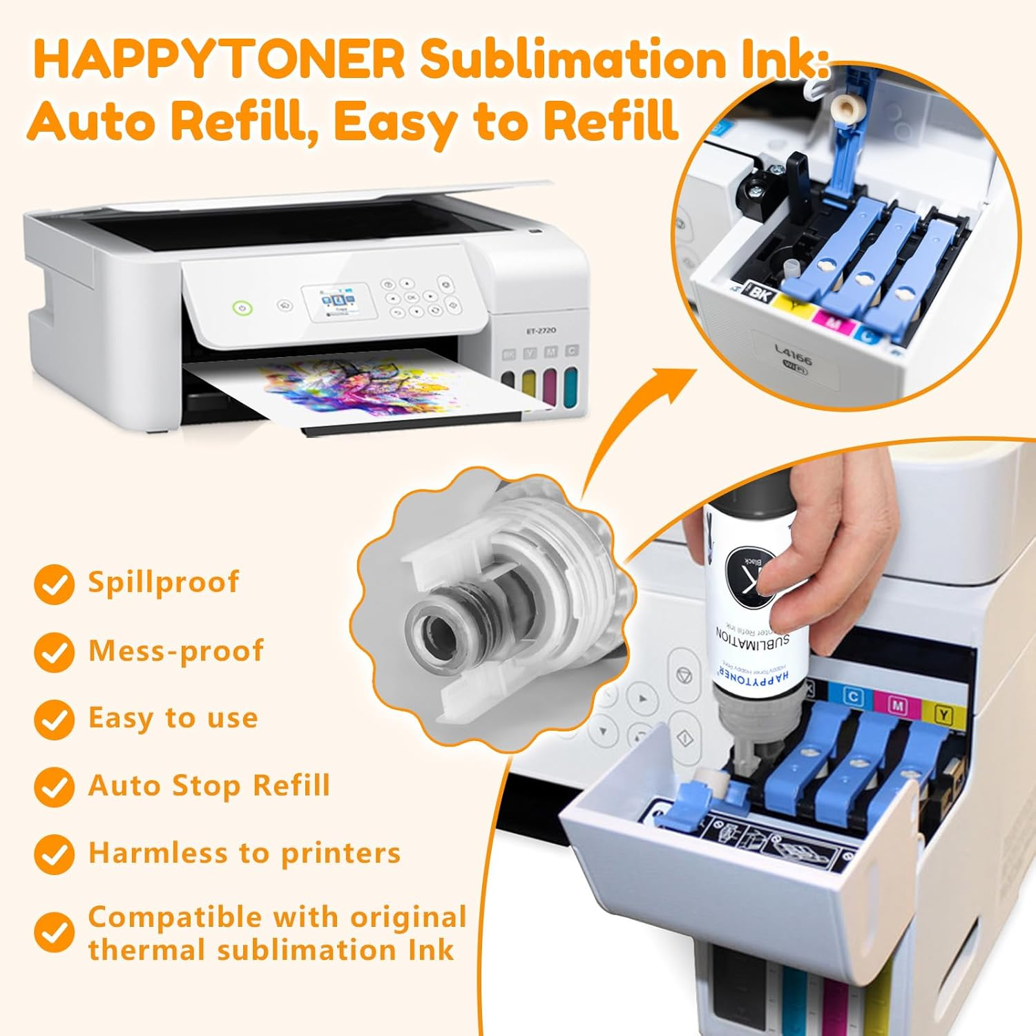 Sublimation Ink for Epson 2800 Ecotank ET-3750 ET-3760 ET-3830 ET-4850 ET-4750 ET-2760 ET-2700 ET-4760 ET-15000 ST-2000 Heat Press Transfer on T-Shirt Mug (Upgrade Version/Anti-Uv) image number 6