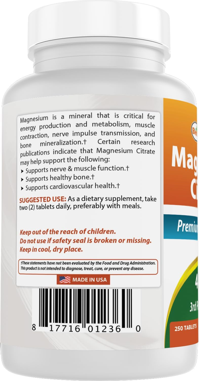 Best Naturals Magnesium Citrate 400Mg 250 Tablets (400 Mg of Elemental Magnesium per 2 Tablets) image number 5